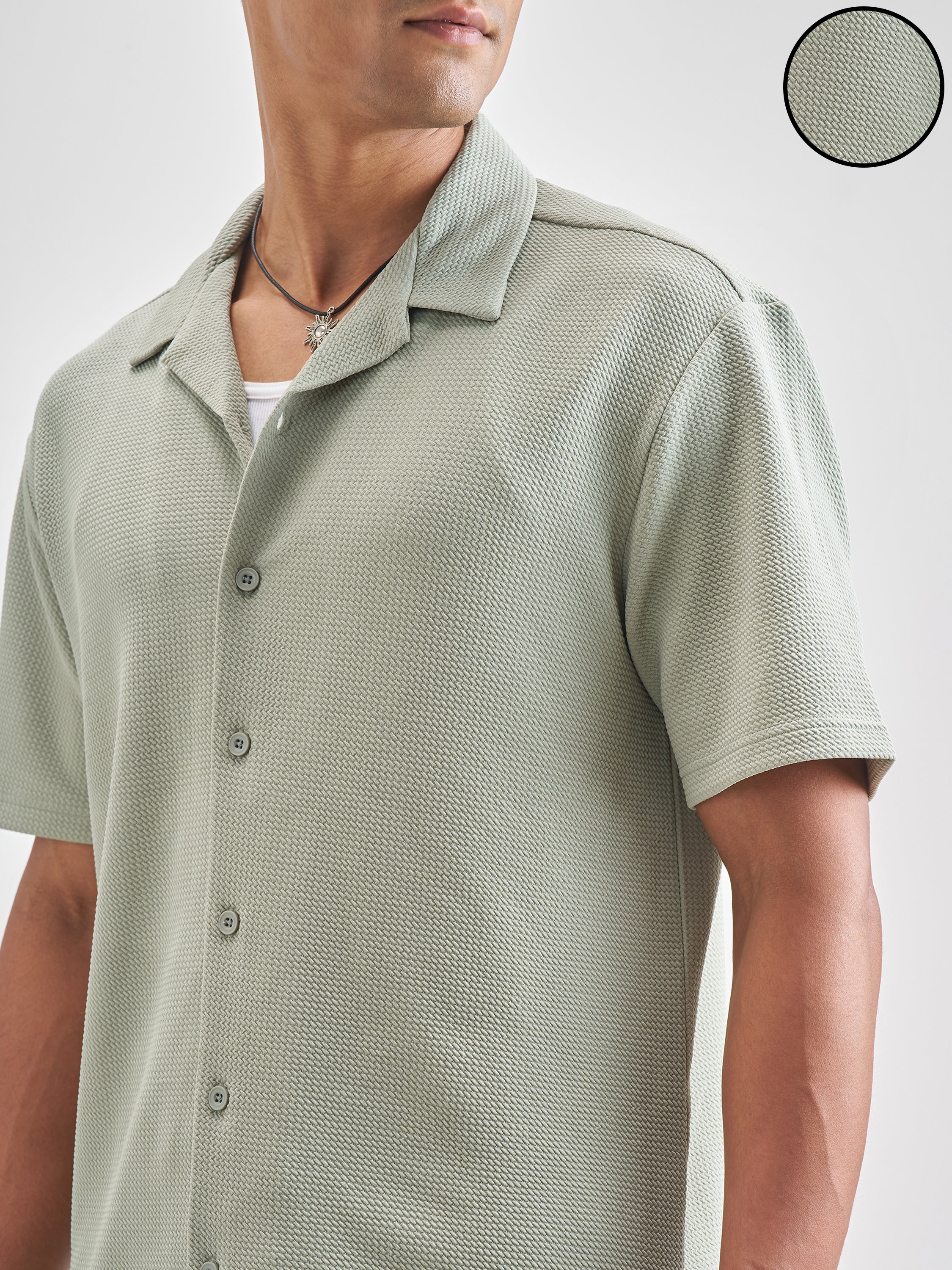 Highlander Men Grey Self Design Relaxed Fit Casual Shirt - Grey - Image 5
