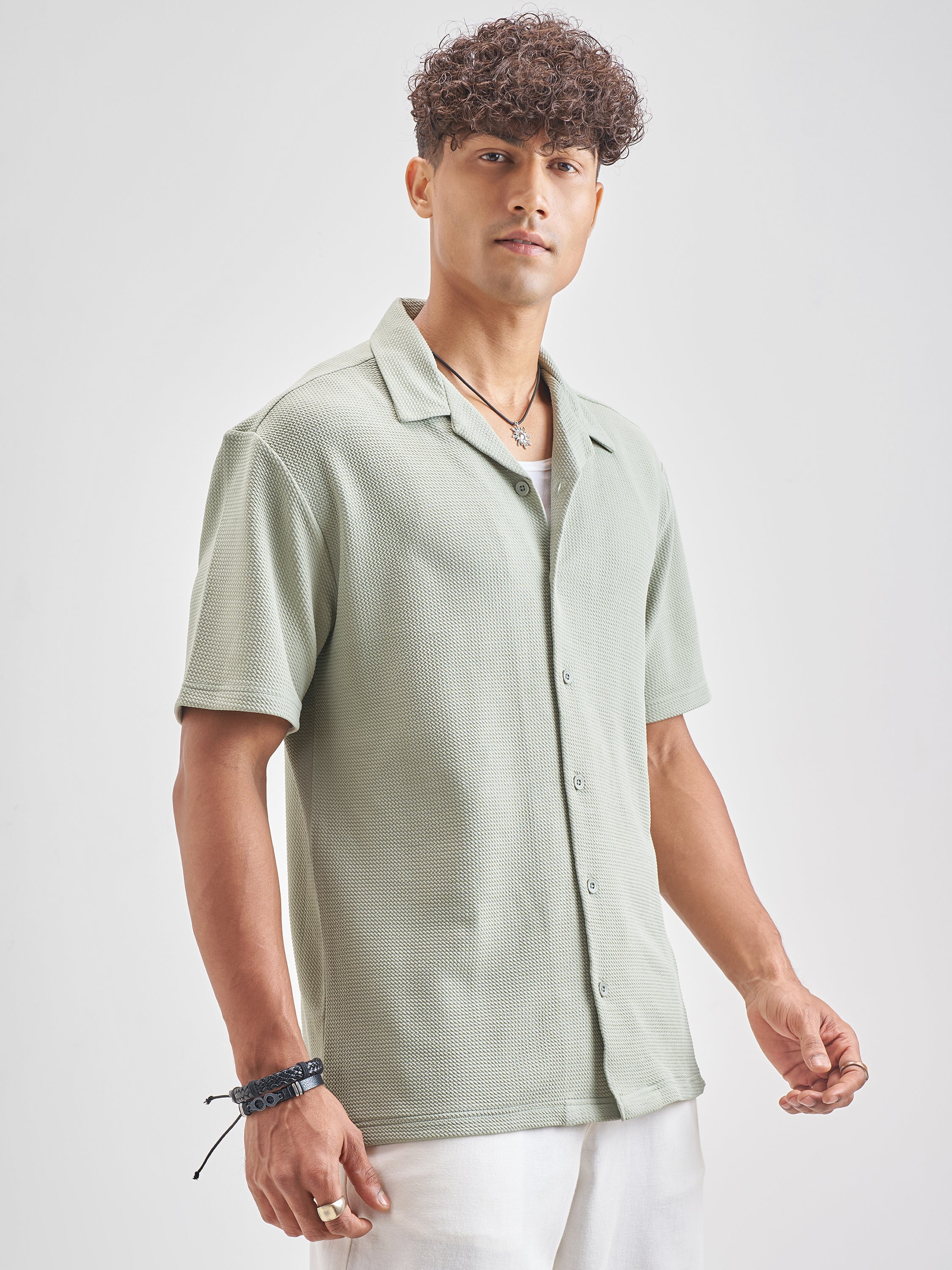 Highlander Men Grey Self Design Relaxed Fit Casual Shirt - Grey - Image 6