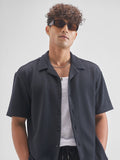 Highlander Men Navy Blue Self Design Relaxed Fit Casual Shirt - Navy Blue - Image 1