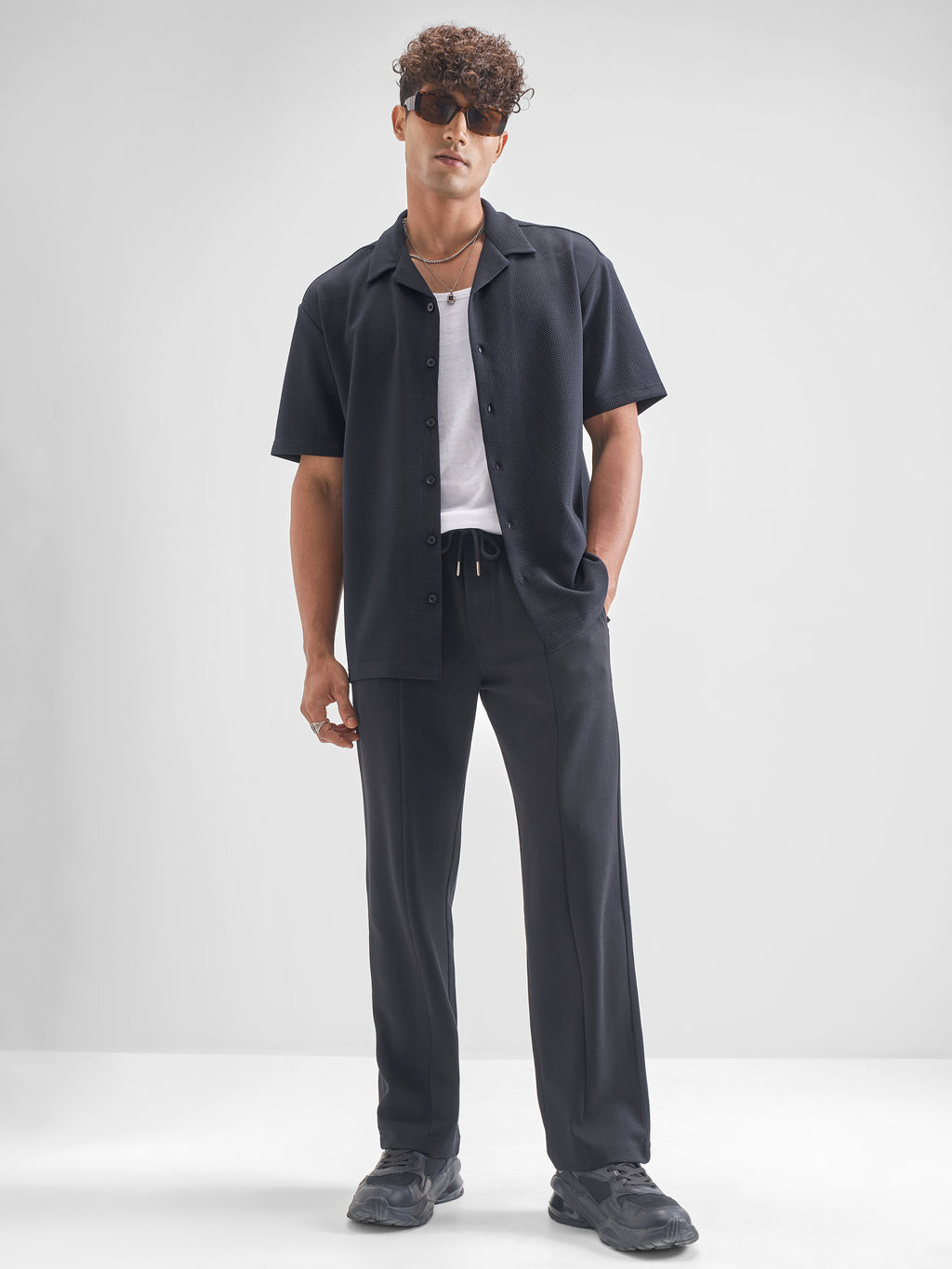 Highlander Men Navy Blue Self Design Relaxed Fit Casual Shirt - Navy Blue - Image 2