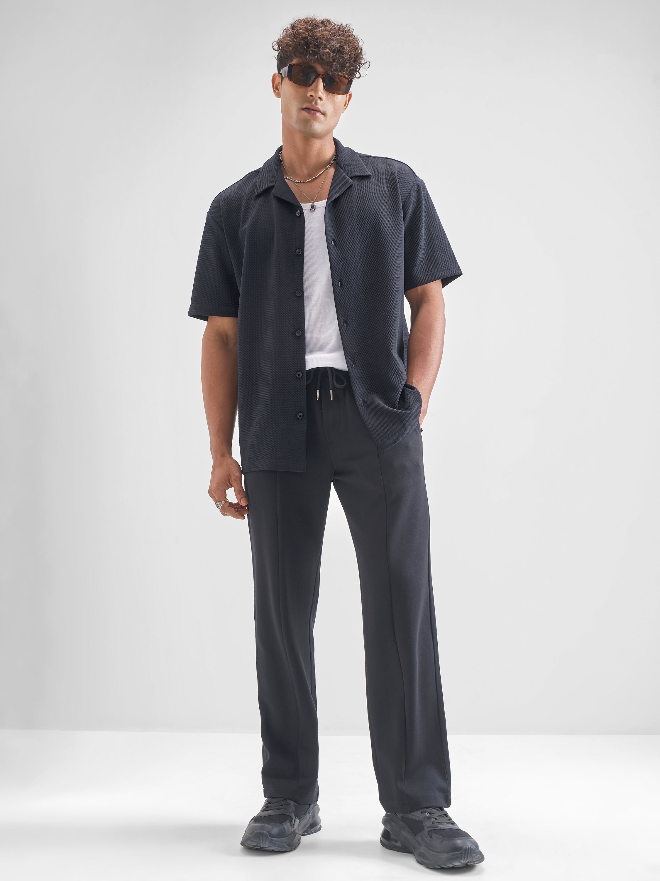 Highlander Men Navy Blue Self Design Relaxed Fit Casual Shirt - Navy Blue - Image 2