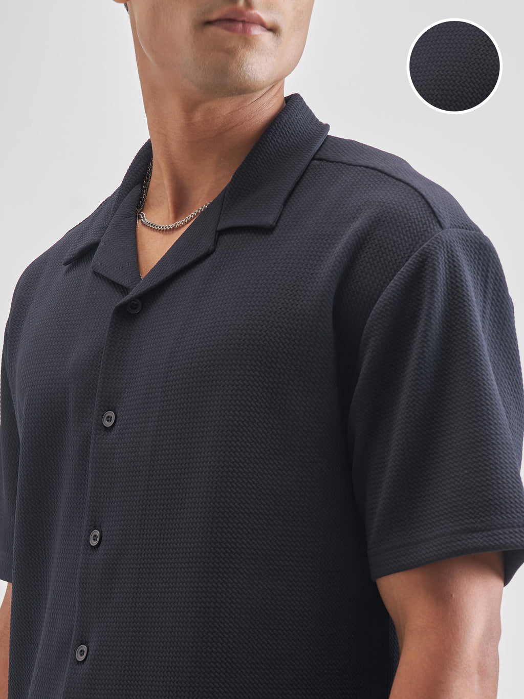 Highlander Men Navy Blue Self Design Relaxed Fit Casual Shirt - Navy Blue - Image 5