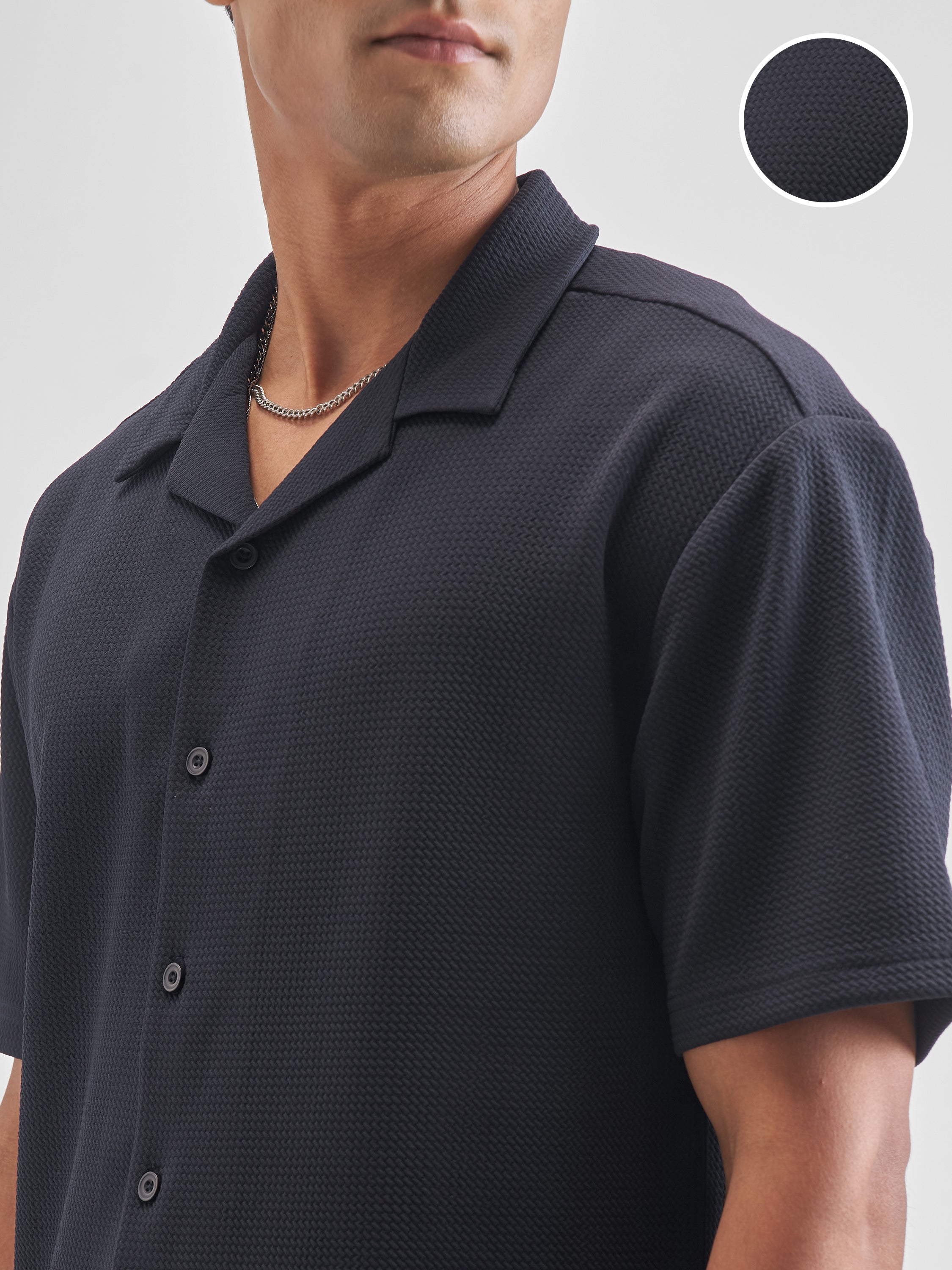 Highlander Men Navy Blue Self Design Relaxed Fit Casual Shirt - Navy Blue - Image 5