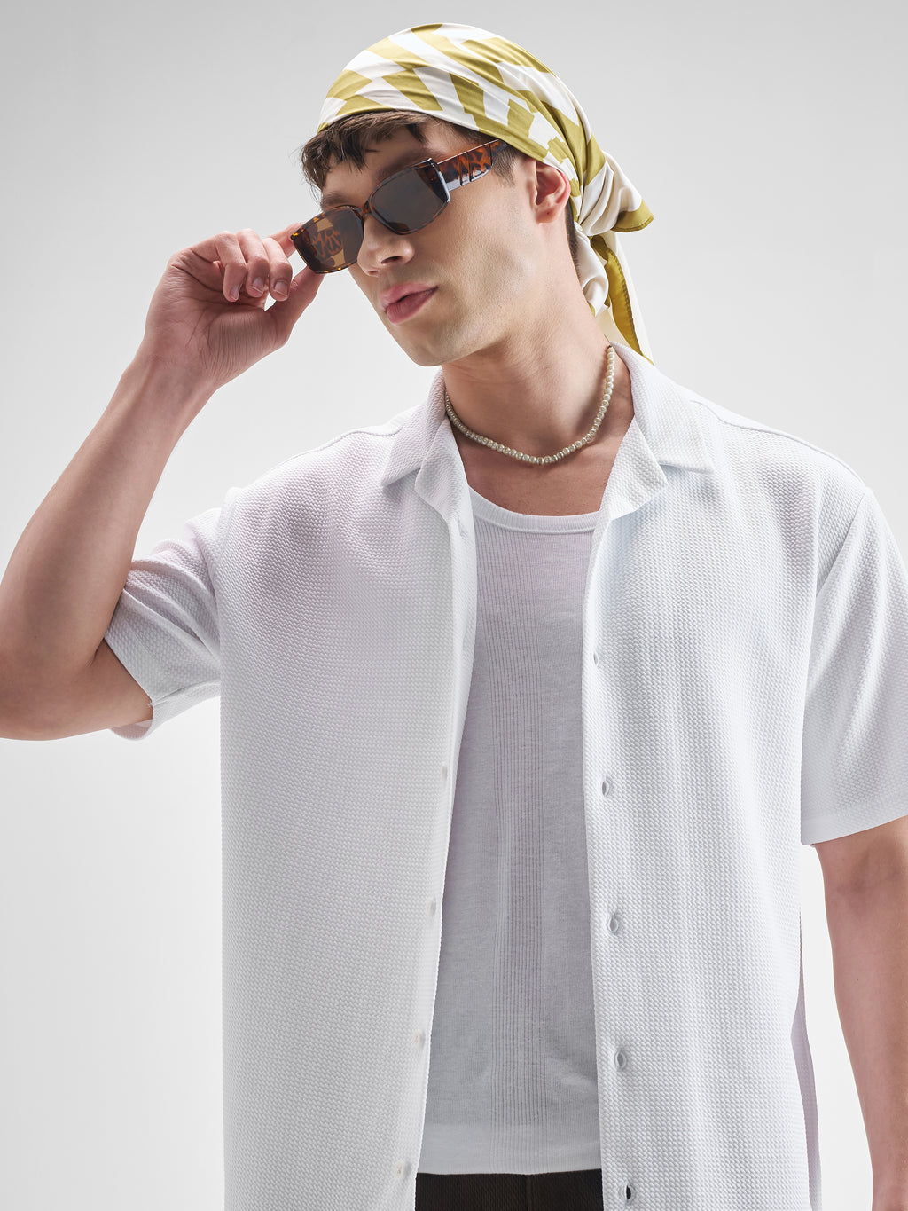Highlander Men White Self Design Relaxed Fit Casual Shirt - White - Image 1