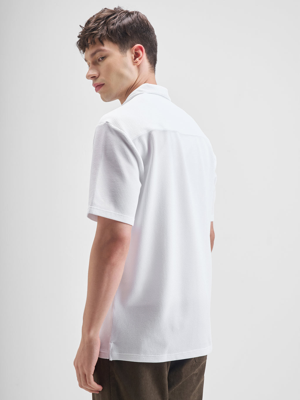 Highlander Men White Self Design Relaxed Fit Casual Shirt - White - Image 3