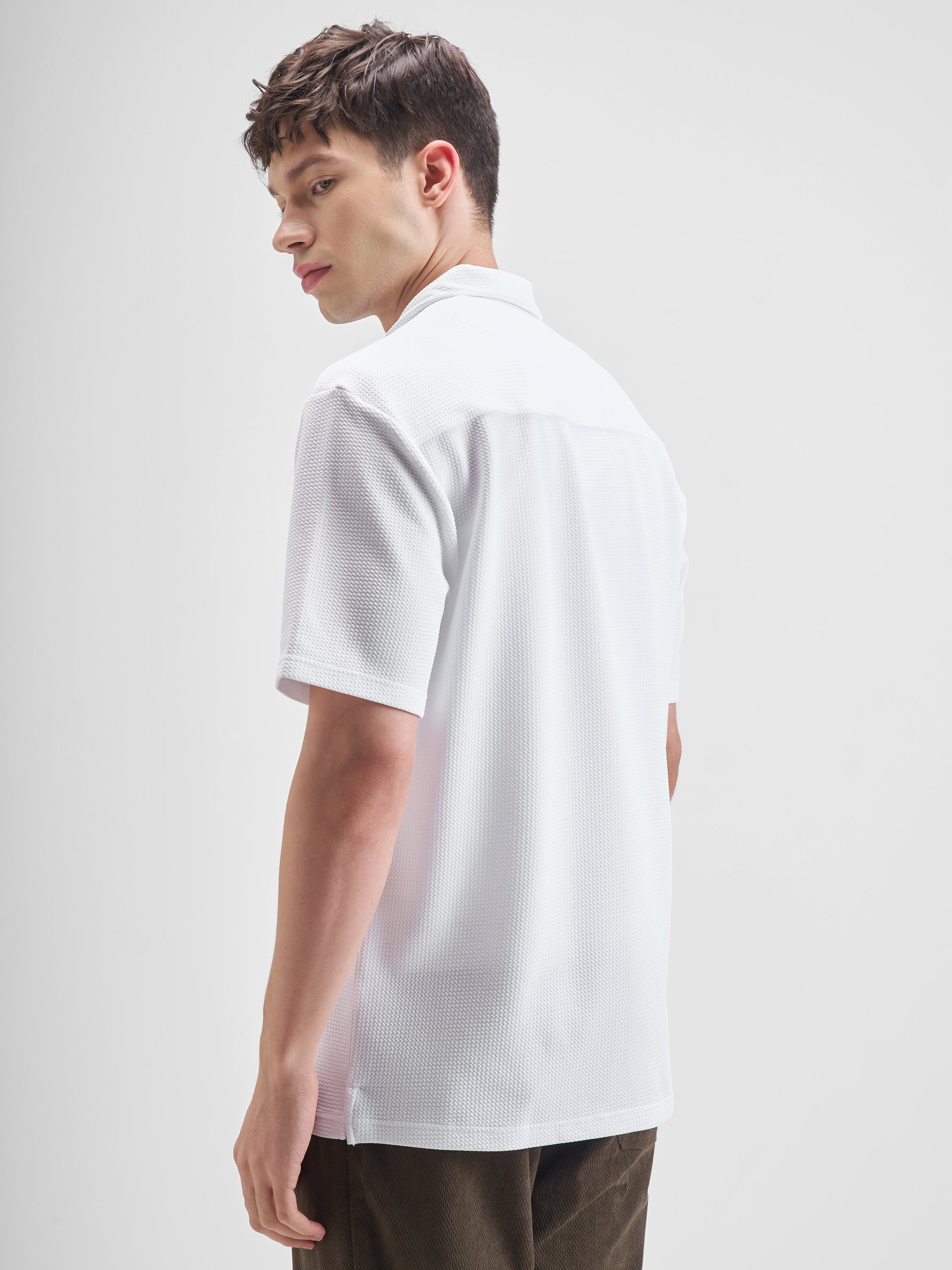 Highlander Men White Self Design Relaxed Fit Casual Shirt - White - Image 3