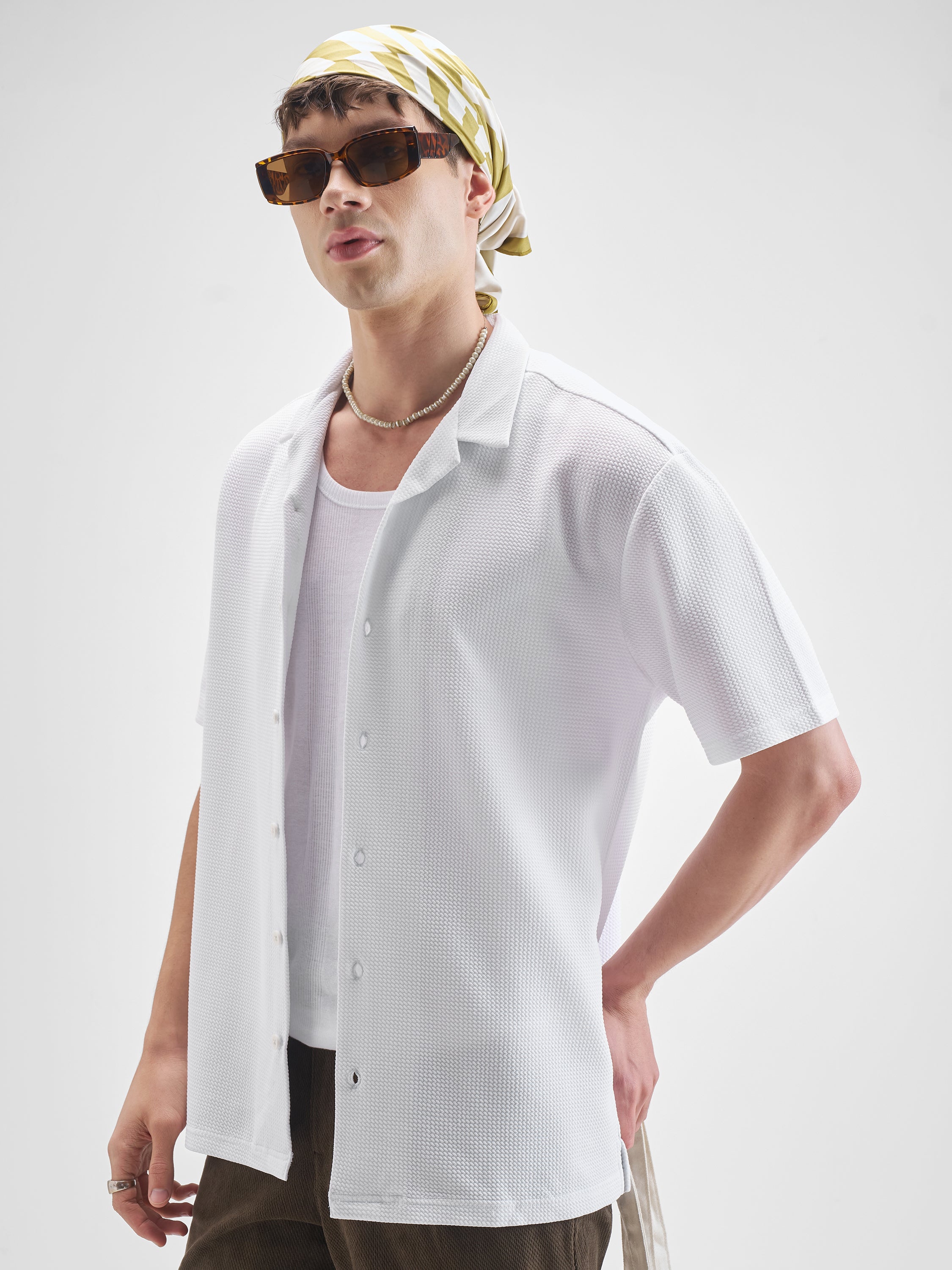 Highlander Men White Self Design Relaxed Fit Casual Shirt - White - Image 4
