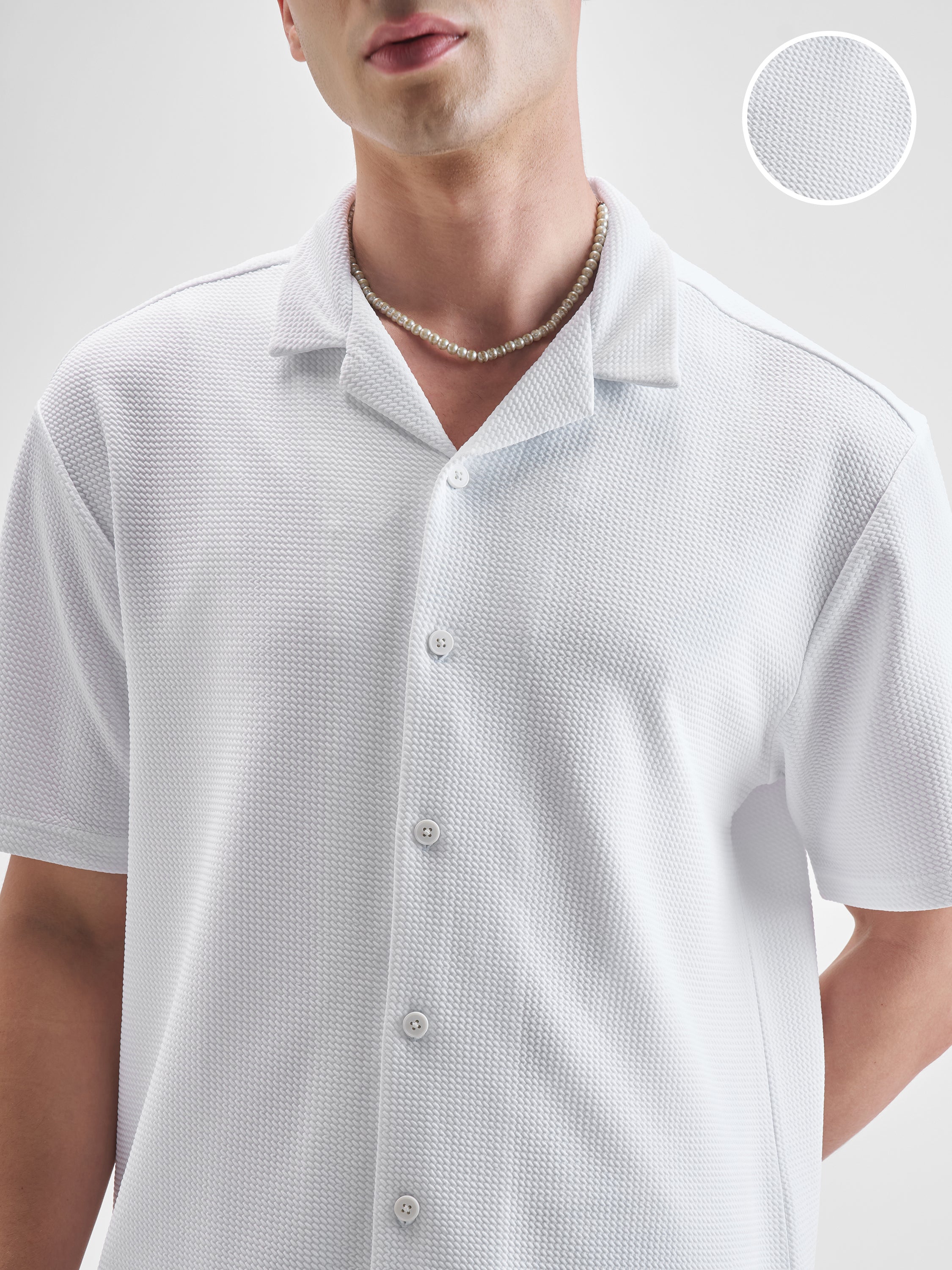 Highlander Men White Self Design Relaxed Fit Casual Shirt - White - Image 5