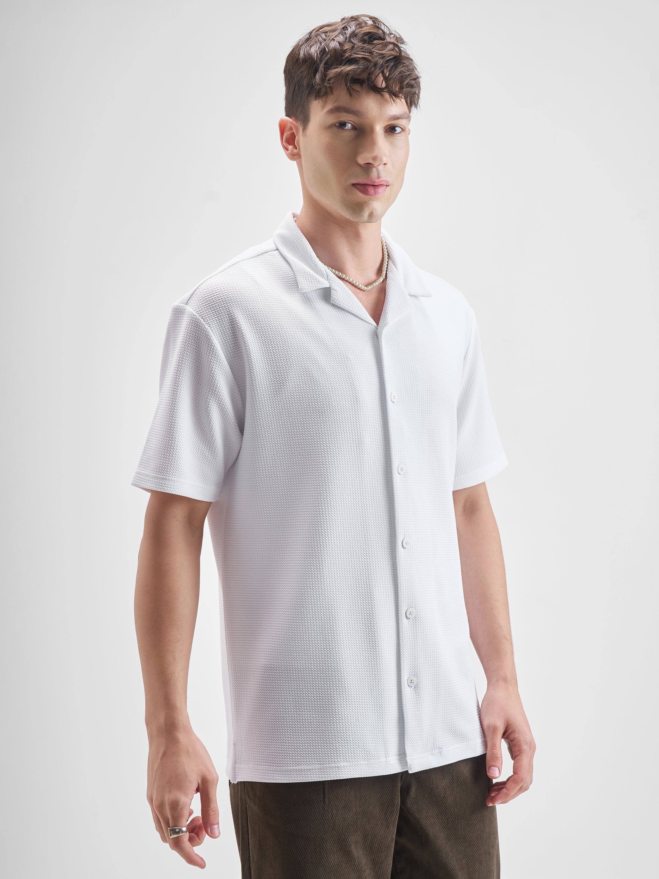 Highlander Men White Self Design Relaxed Fit Casual Shirt - White - Image 6