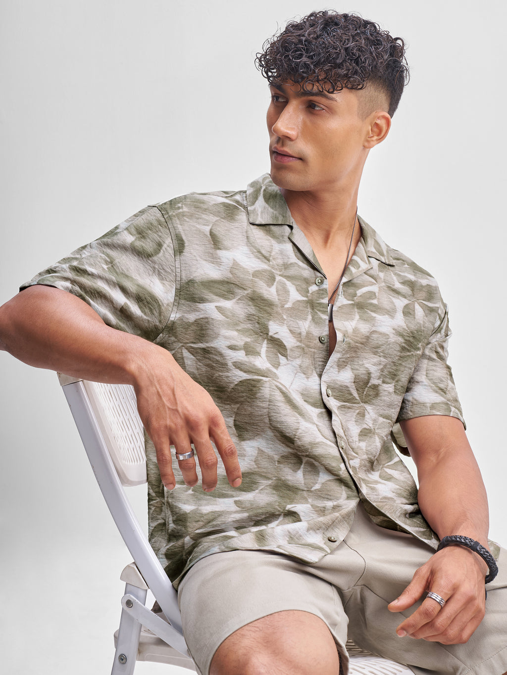 Highlander Men Olive Printed Relaxed Fit Casual Shirt - Olive - Image 1