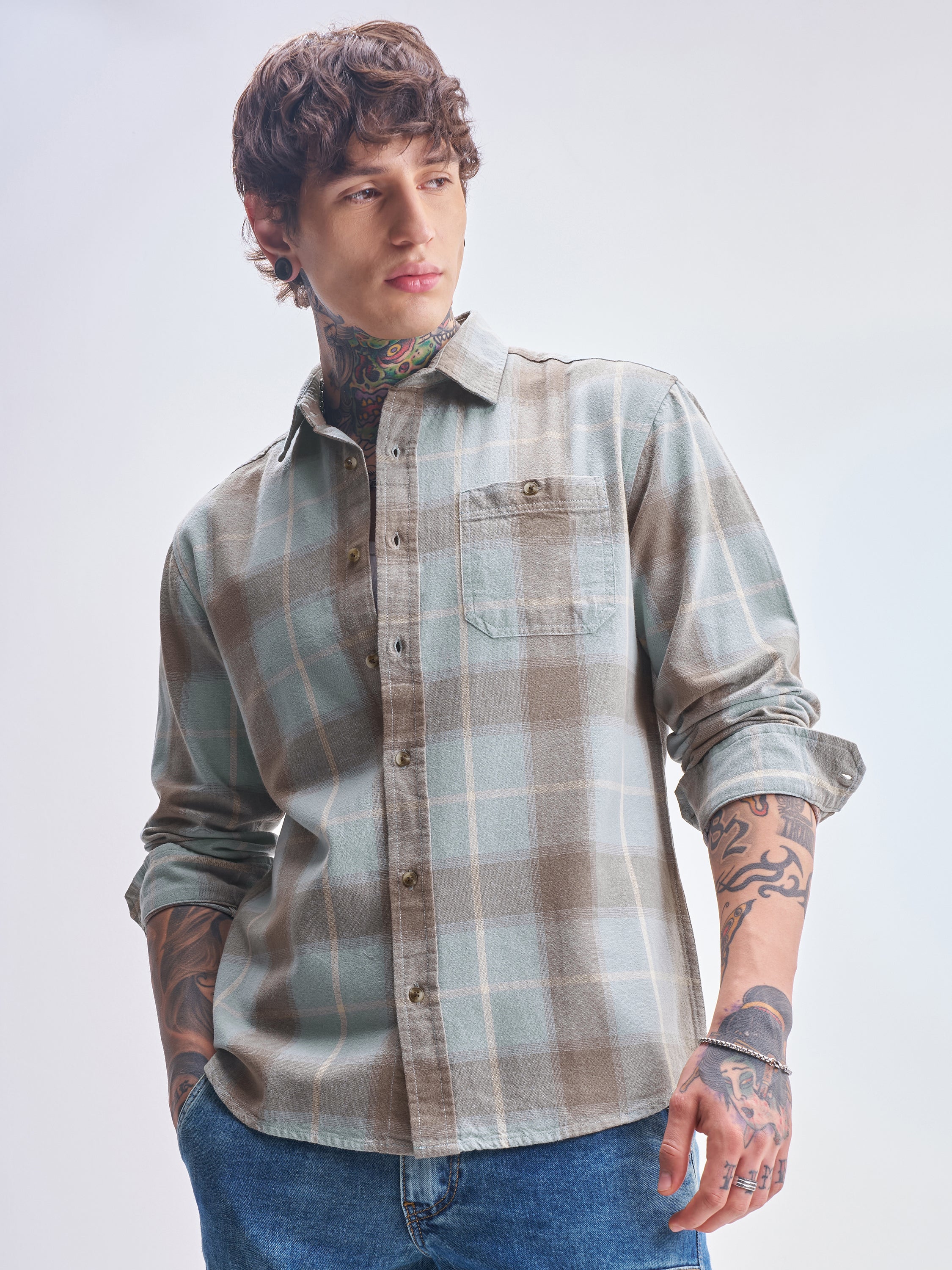 Highlander Men Blue Checked Relaxed Fit Casual Shirt - Blue - Image 1