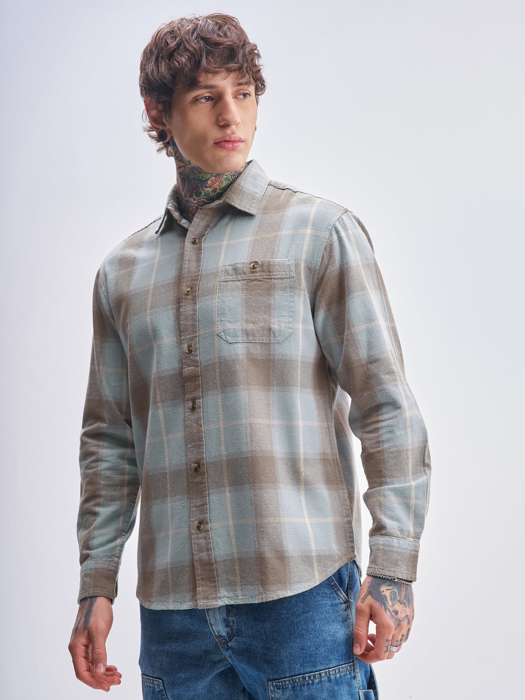 Highlander Men Blue Checked Relaxed Fit Casual Shirt - Blue - Image 4