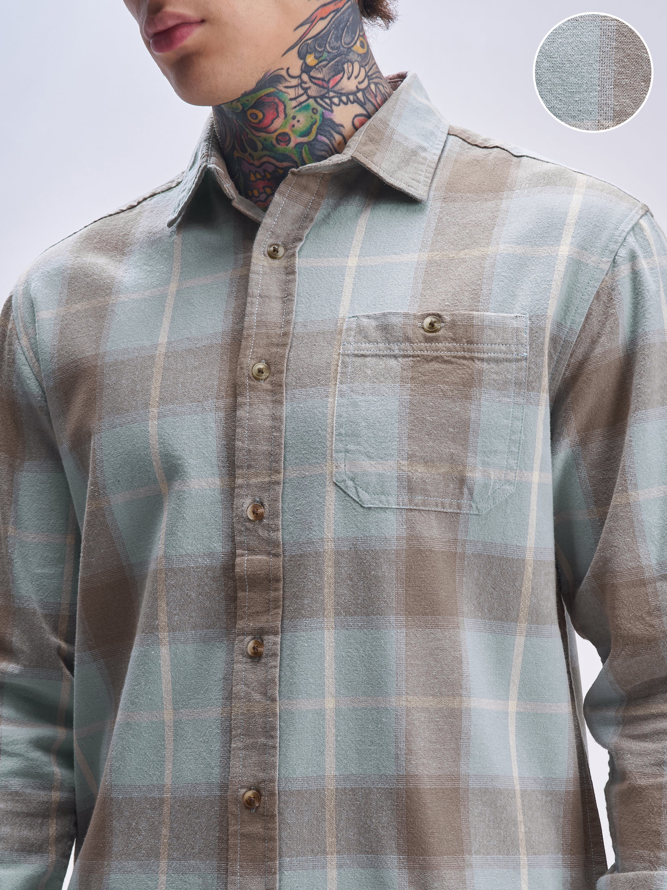 Highlander Men Blue Checked Relaxed Fit Casual Shirt - Blue - Image 5