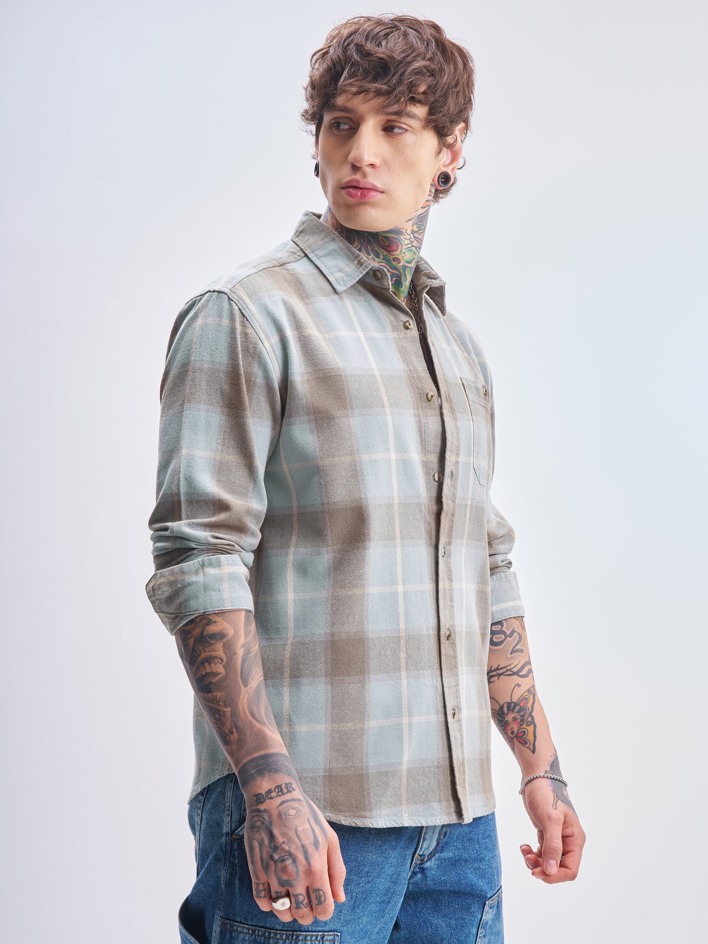 Highlander Men Blue Checked Relaxed Fit Casual Shirt - Blue - Image 6
