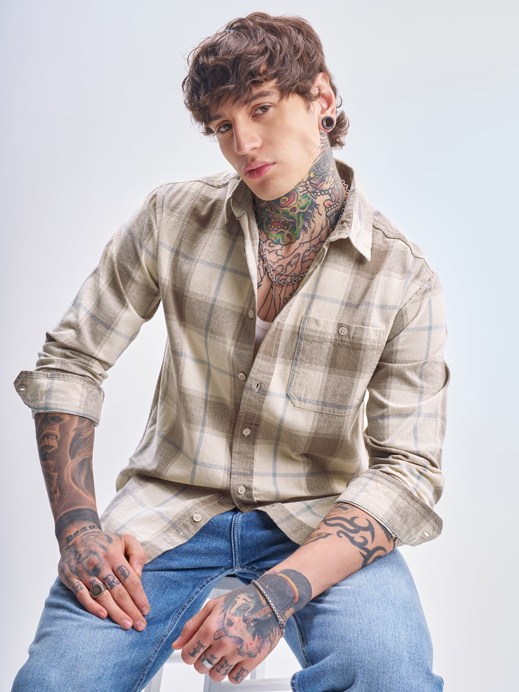Highlander Men Brown Checked Relaxed Fit Casual Shirt - Brown - Image 1