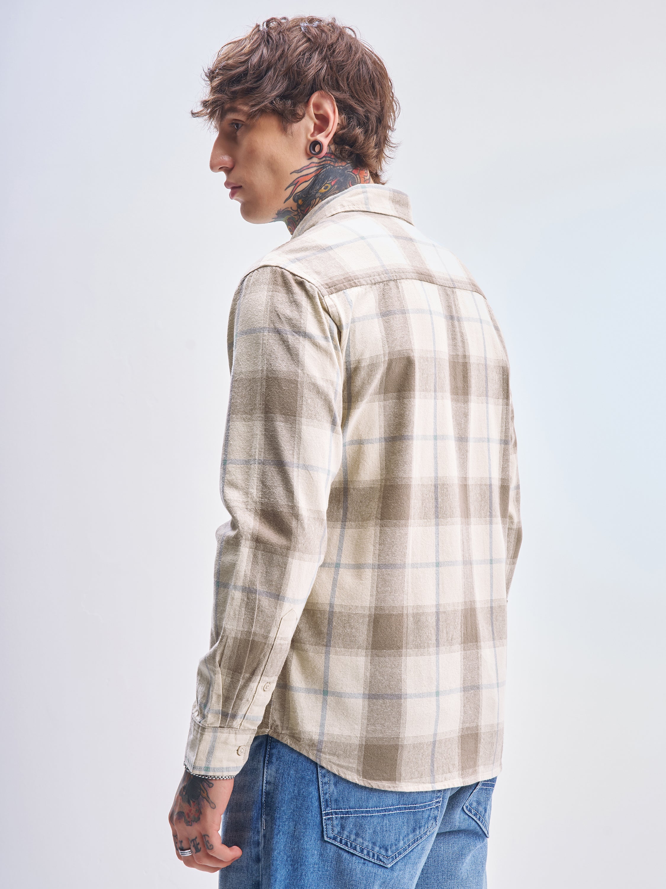Highlander Men Brown Checked Relaxed Fit Casual Shirt - Brown - Image 3