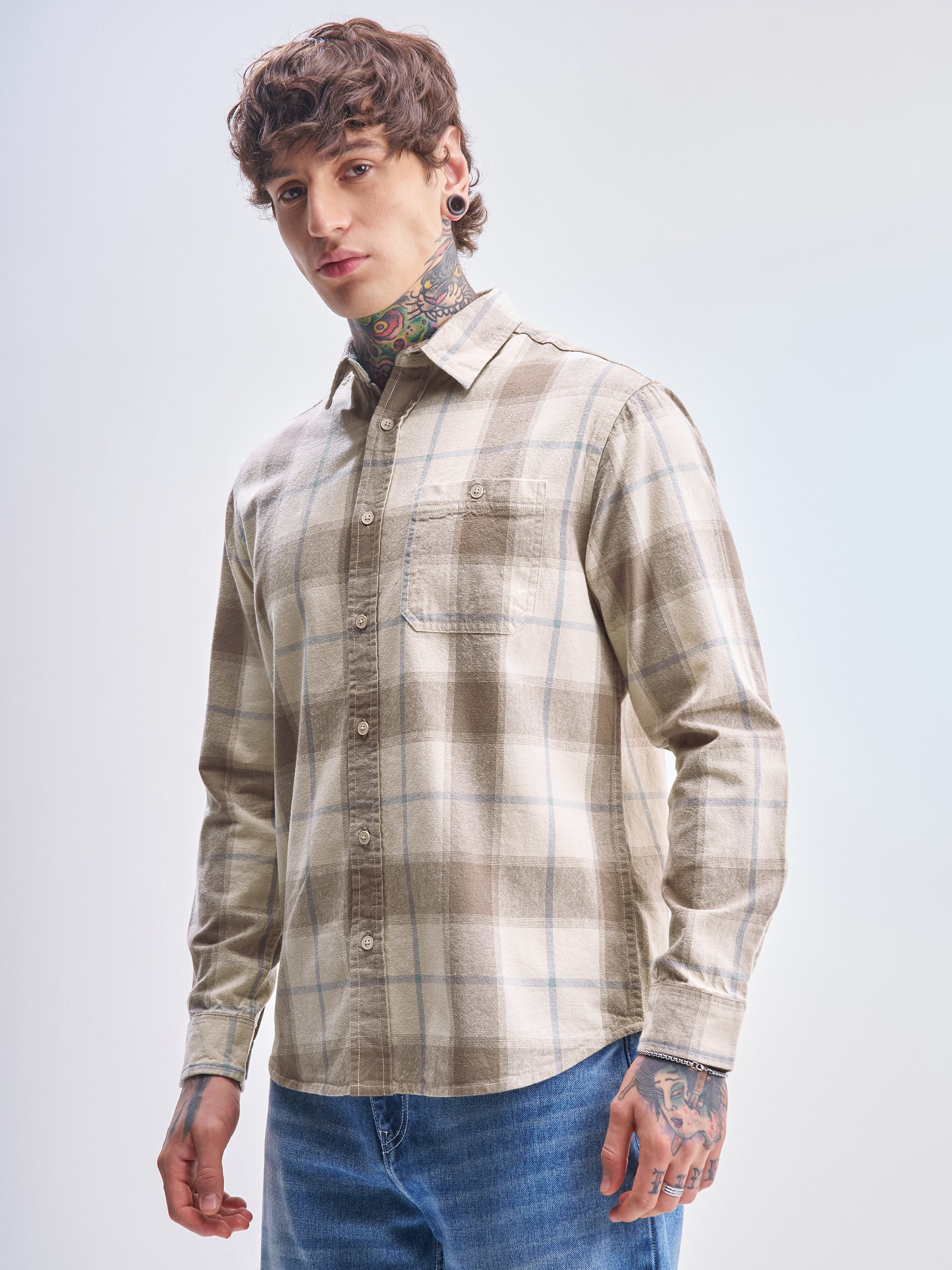 Highlander Men Brown Checked Relaxed Fit Casual Shirt - Brown - Image 4