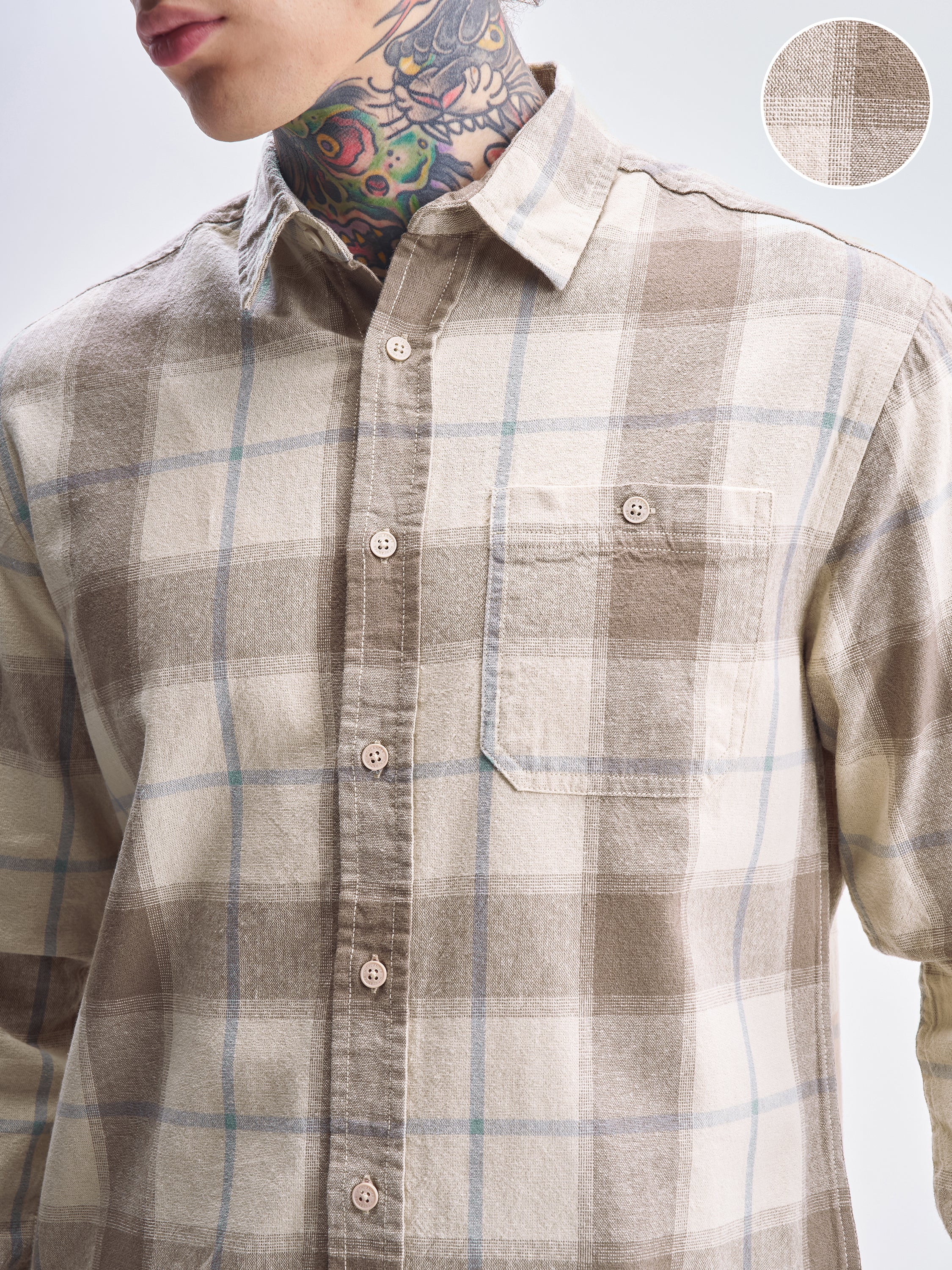 Highlander Men Brown Checked Relaxed Fit Casual Shirt - Brown - Image 5