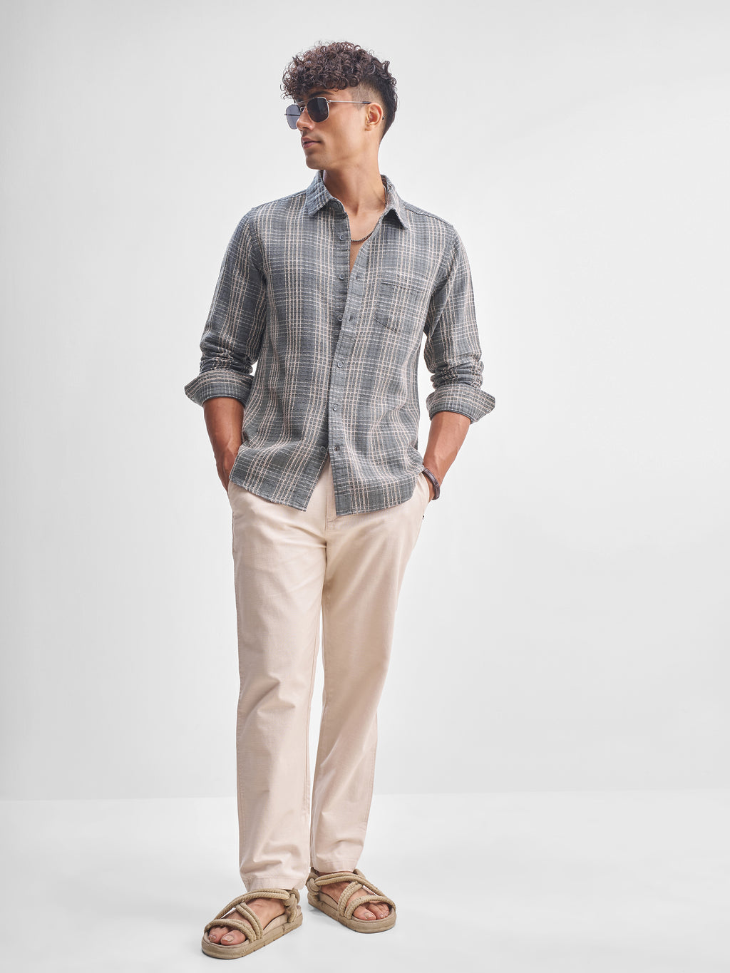 Highlander Men Blue Checked Slim Fit Casual Shirt - Blue - Image 2