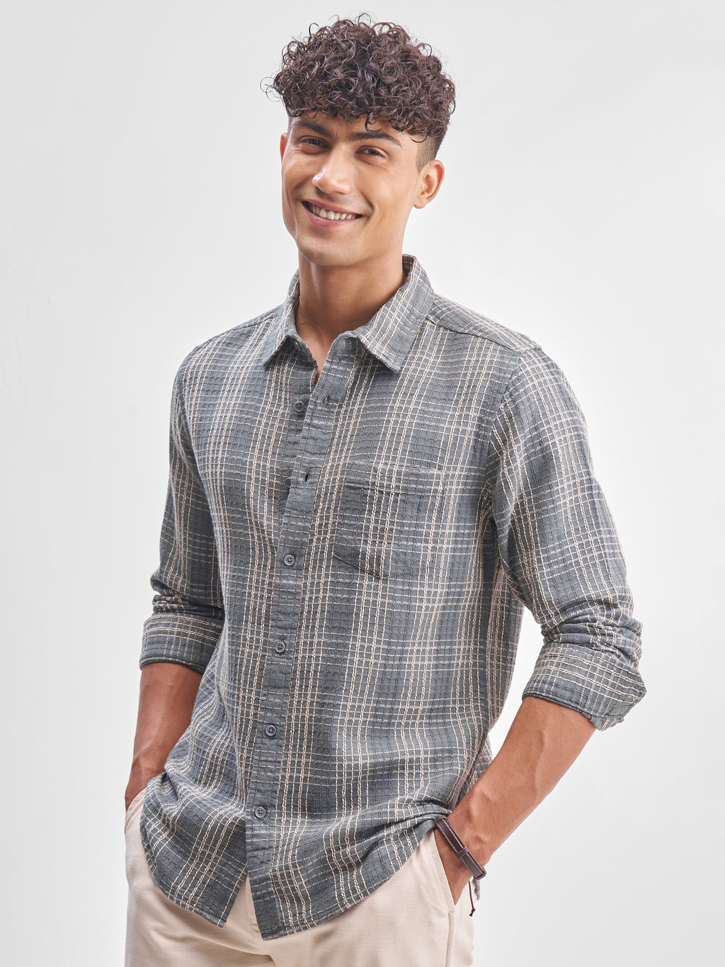 Highlander Men Blue Checked Slim Fit Casual Shirt - Blue - Image 4