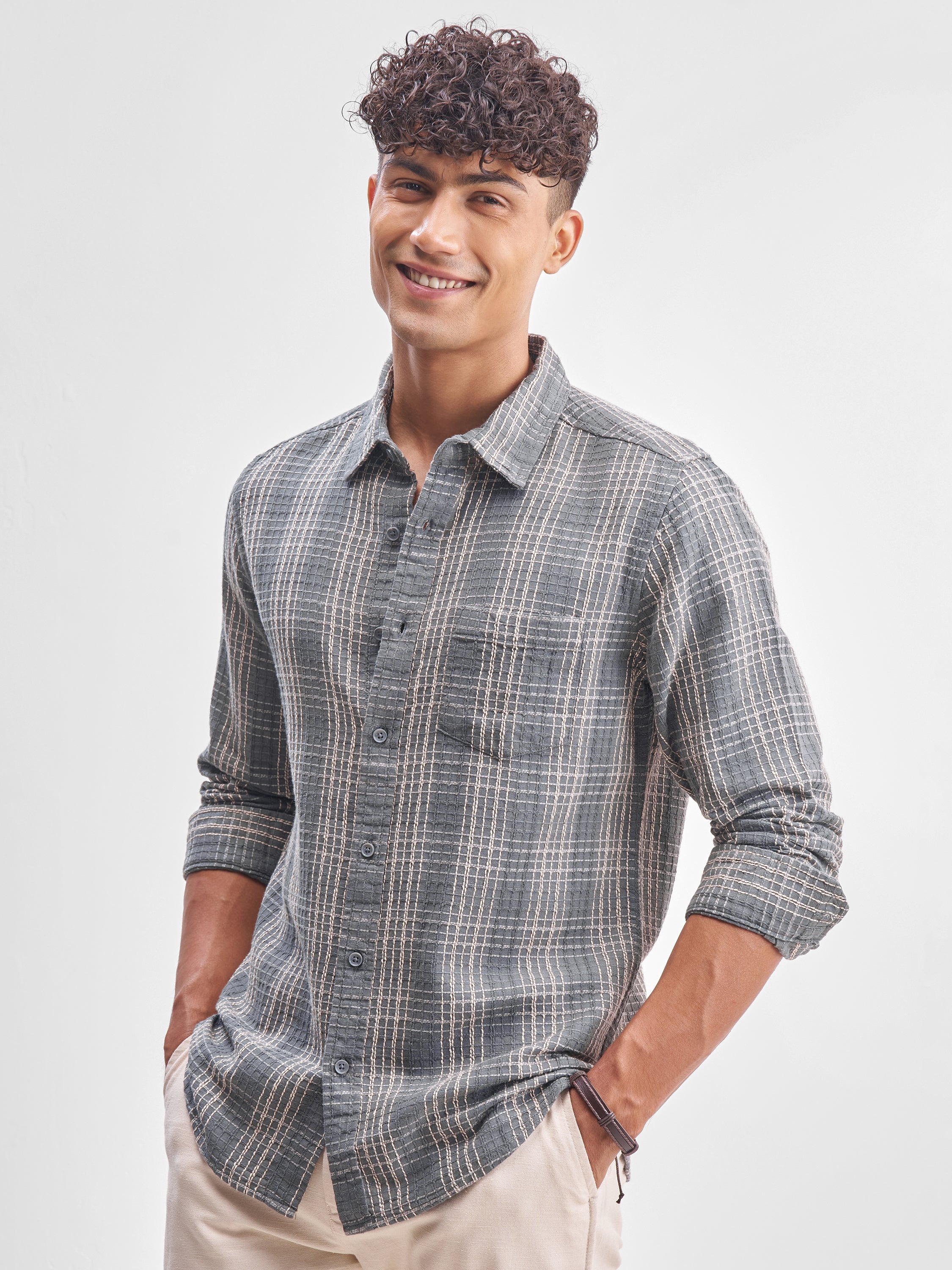 Highlander Men Blue Checked Slim Fit Casual Shirt - Blue - Image 4