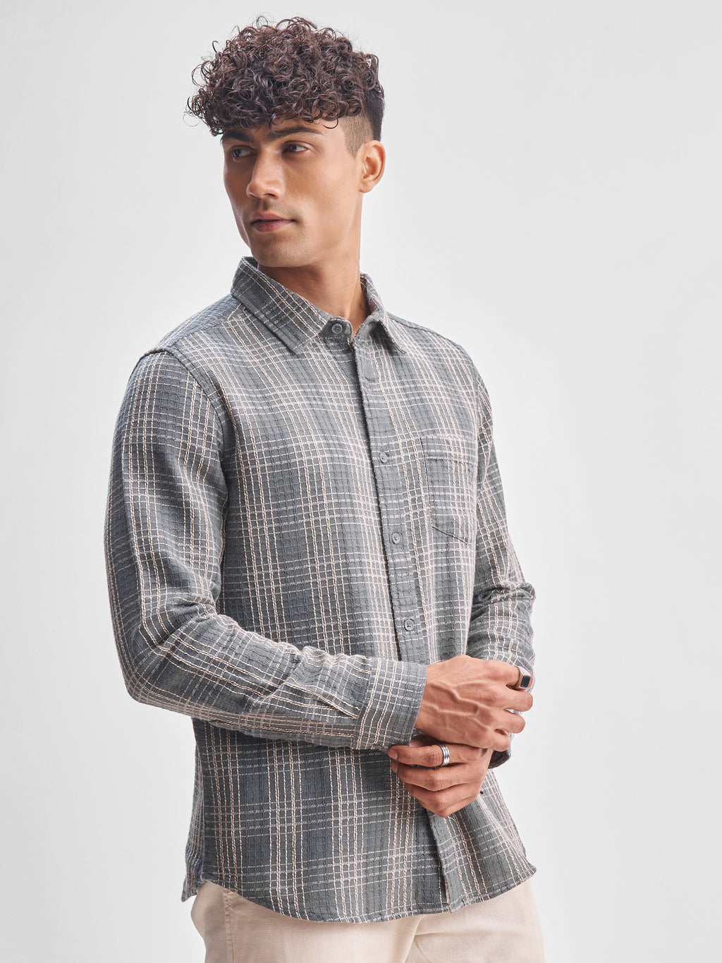 Highlander Men Blue Checked Slim Fit Casual Shirt - Blue - Image 6