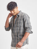 Highlander Men Grey Checked Slim Fit Casual Shirt - Grey - Image 1