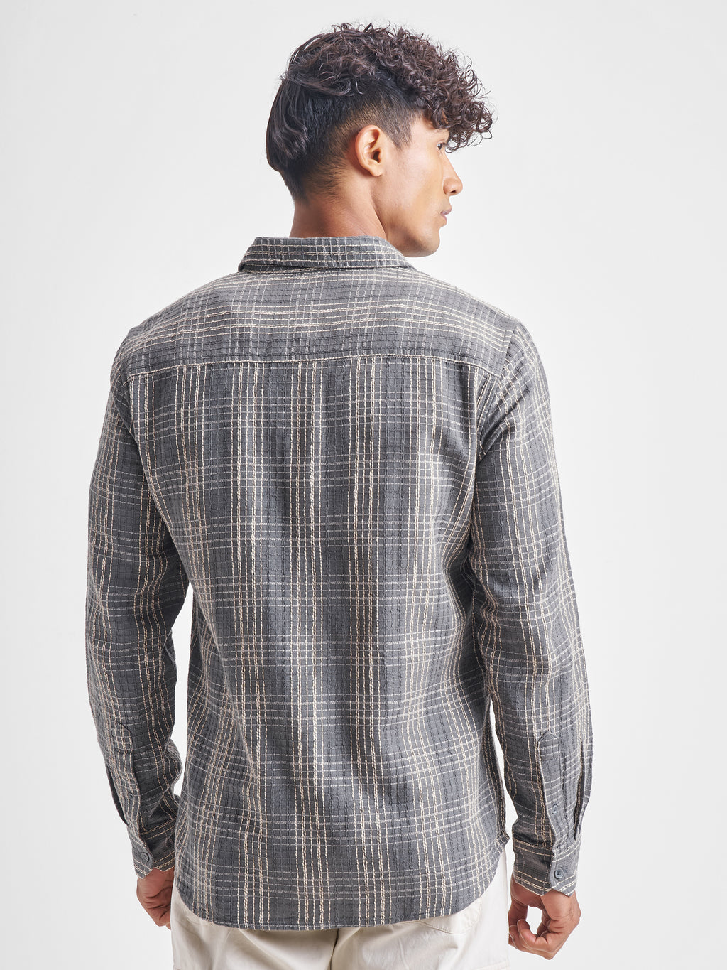Highlander Men Grey Checked Slim Fit Casual Shirt - Grey - Image 3