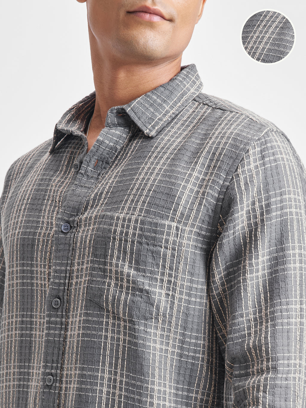 Highlander Men Grey Checked Slim Fit Casual Shirt - Grey - Image 5