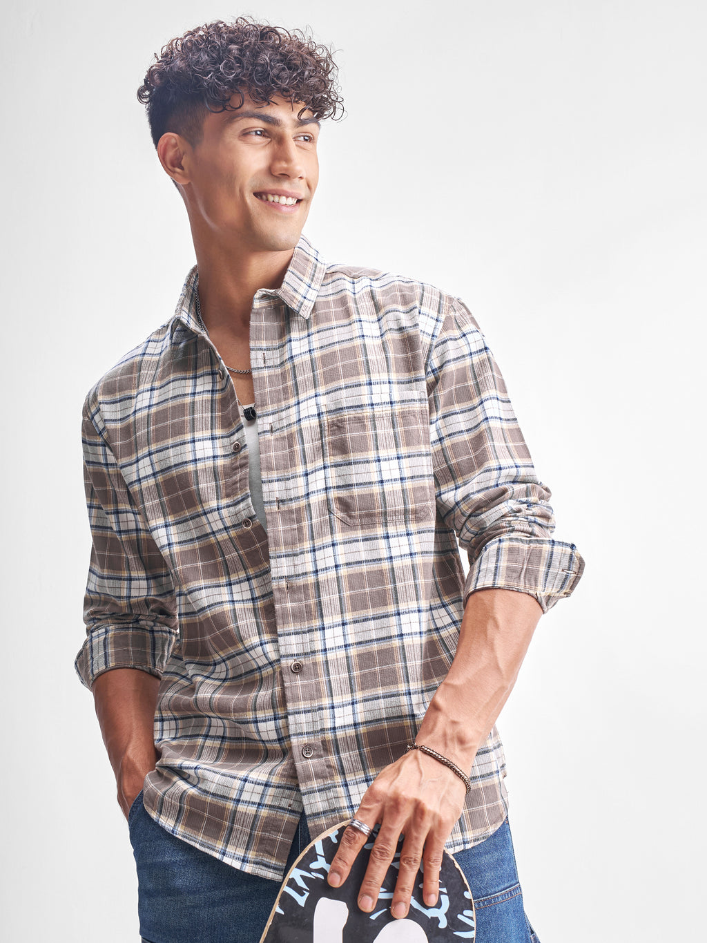 Highlander Men Beige Checked Relaxed Fit Casual Shirt - Beige - Image 1