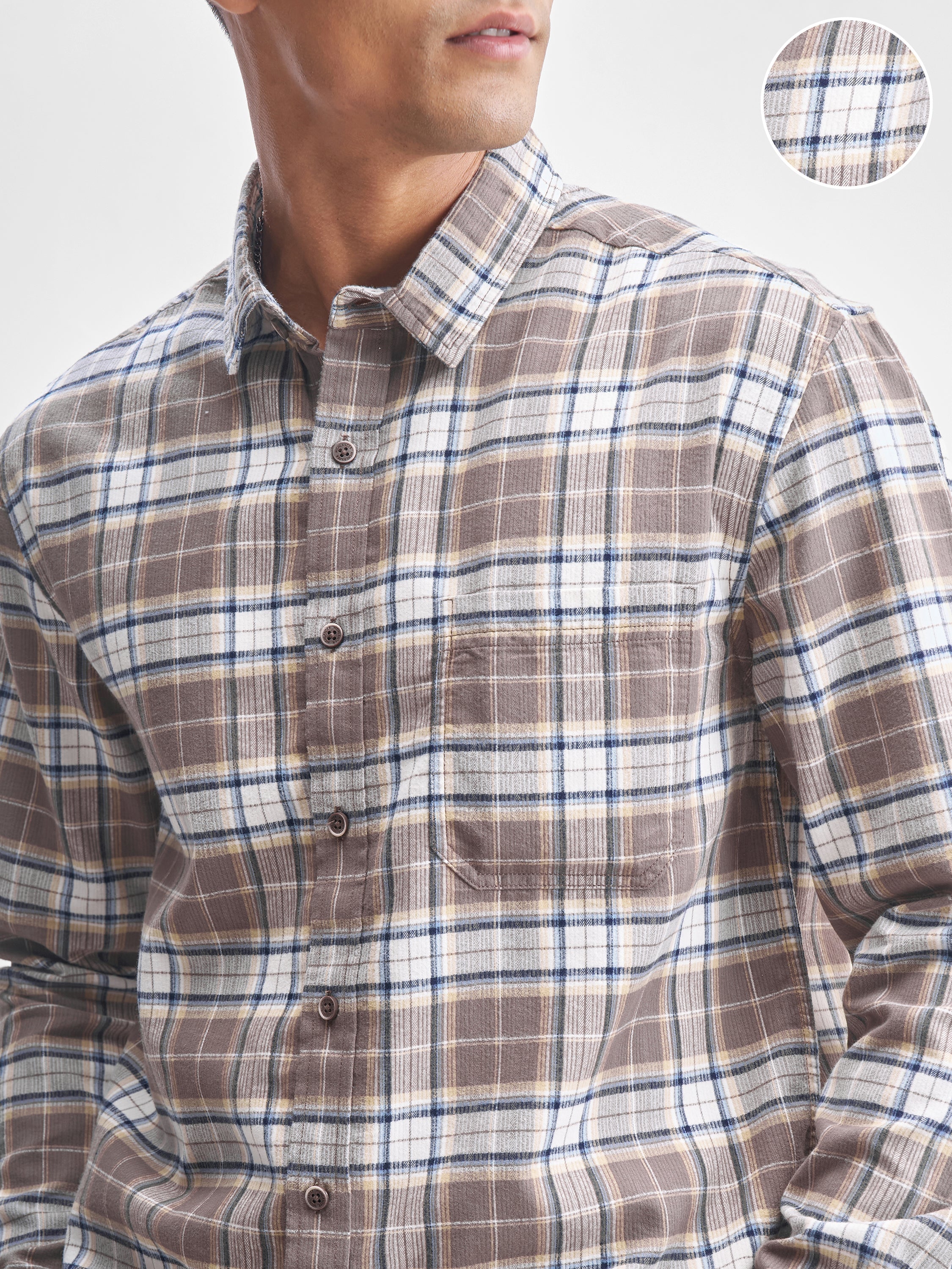 Highlander Men Beige Checked Relaxed Fit Casual Shirt - Beige - Image 5