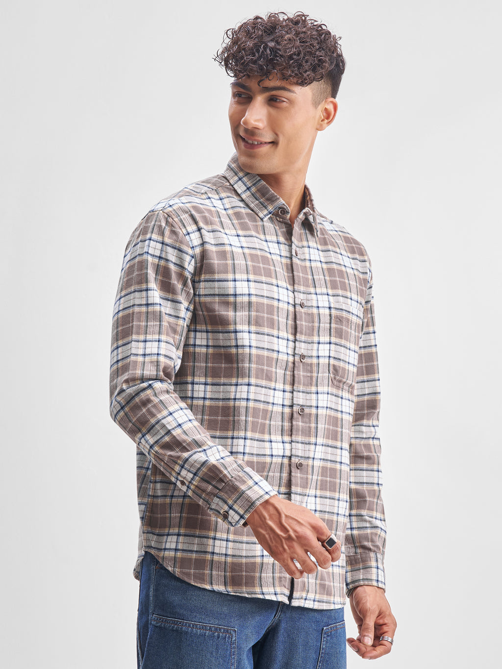Highlander Men Beige Checked Relaxed Fit Casual Shirt - Beige - Image 6