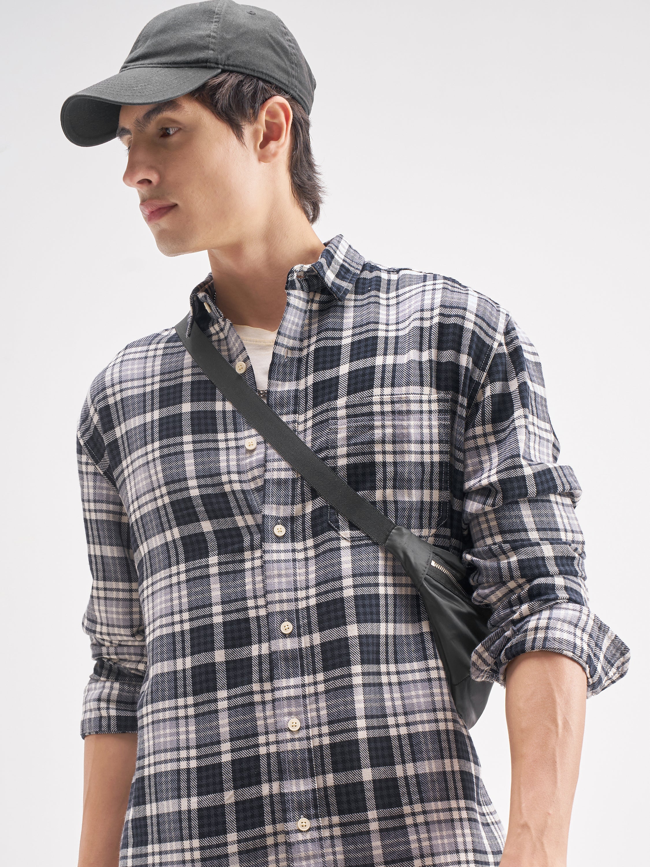 Highlander Men Charcoal Checked Regular Fit Casual Shirt - Charcoal - Image 1