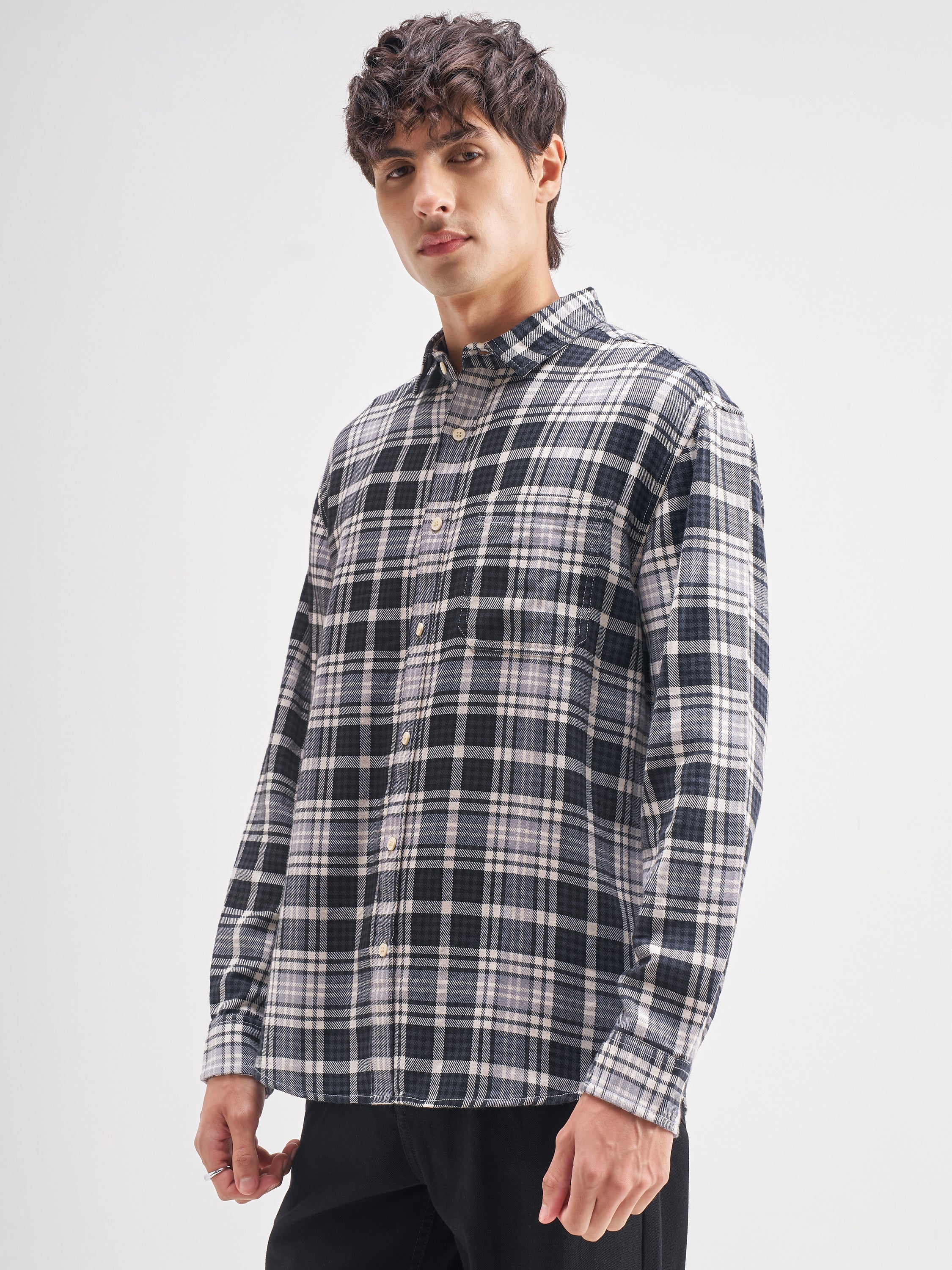 Highlander Men Charcoal Checked Regular Fit Casual Shirt - Charcoal - Image 4