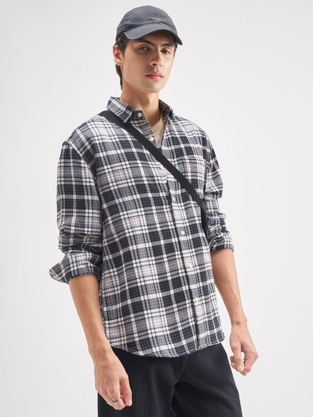 Highlander Men Charcoal Checked Regular Fit Casual Shirt - Charcoal - Image 6