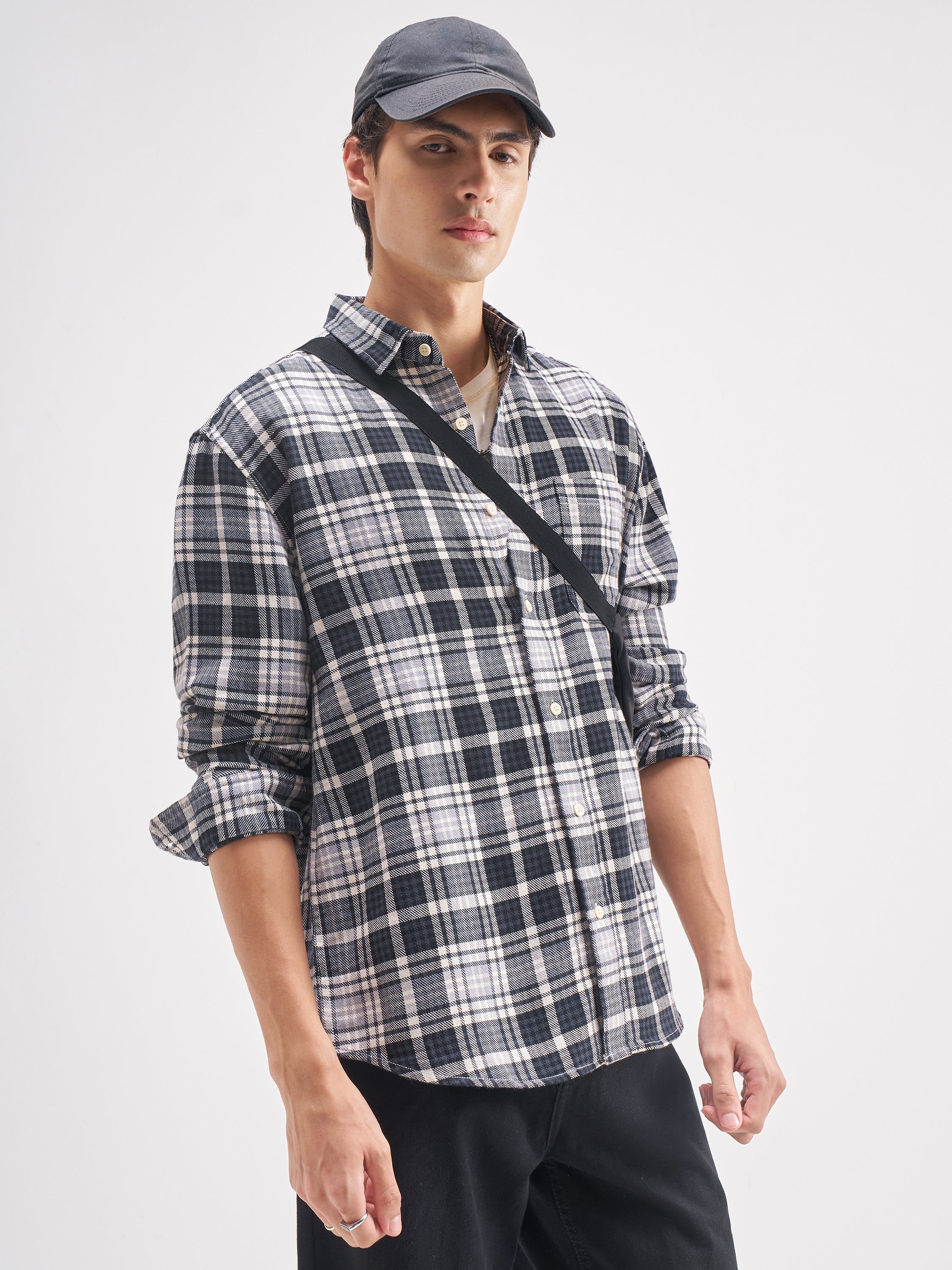 Highlander Men Charcoal Checked Regular Fit Casual Shirt - Charcoal - Image 6