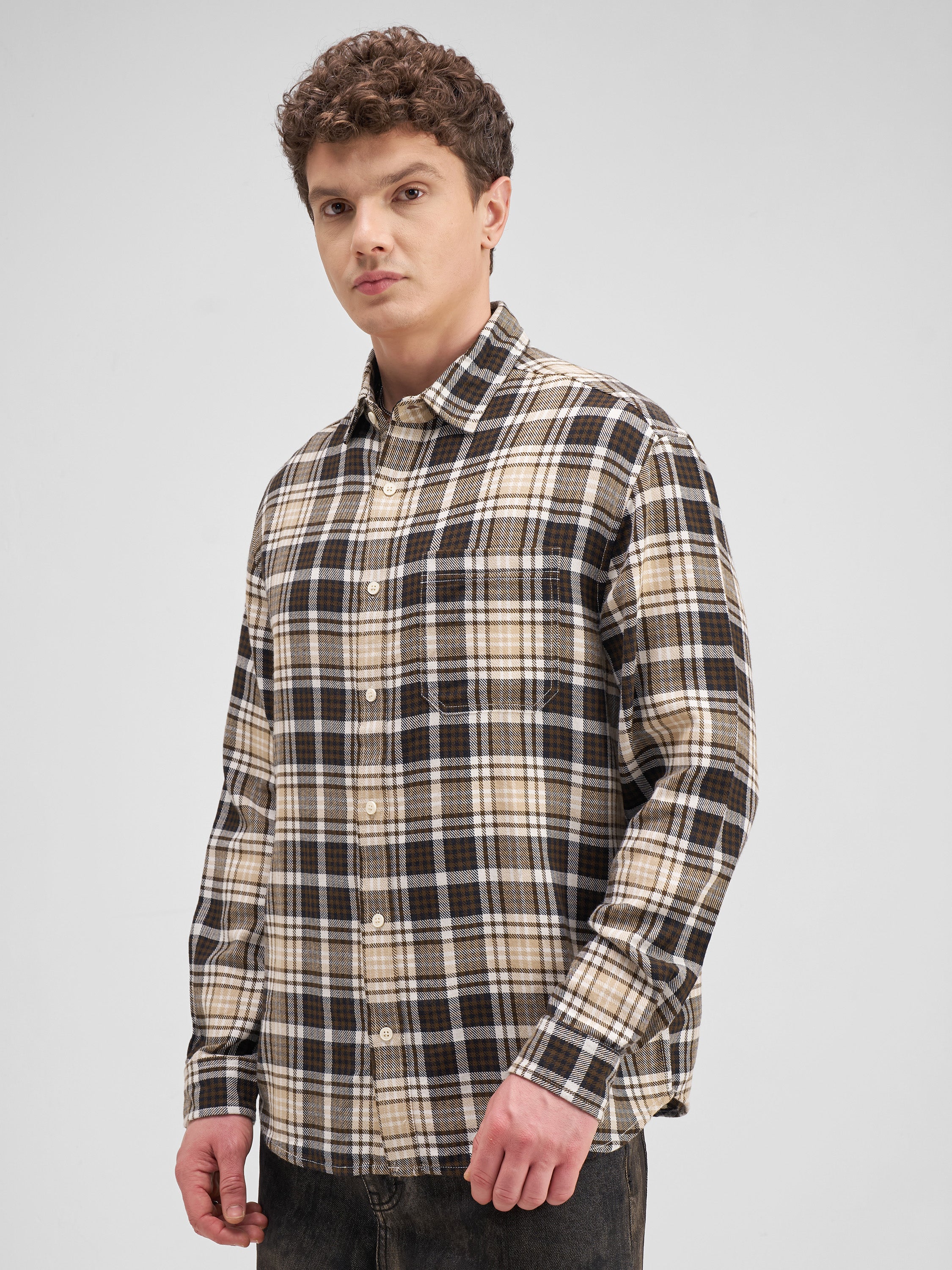 Highlander Men Brown Checked Relaxed Fit Casual Shirt - Brown - Image 4