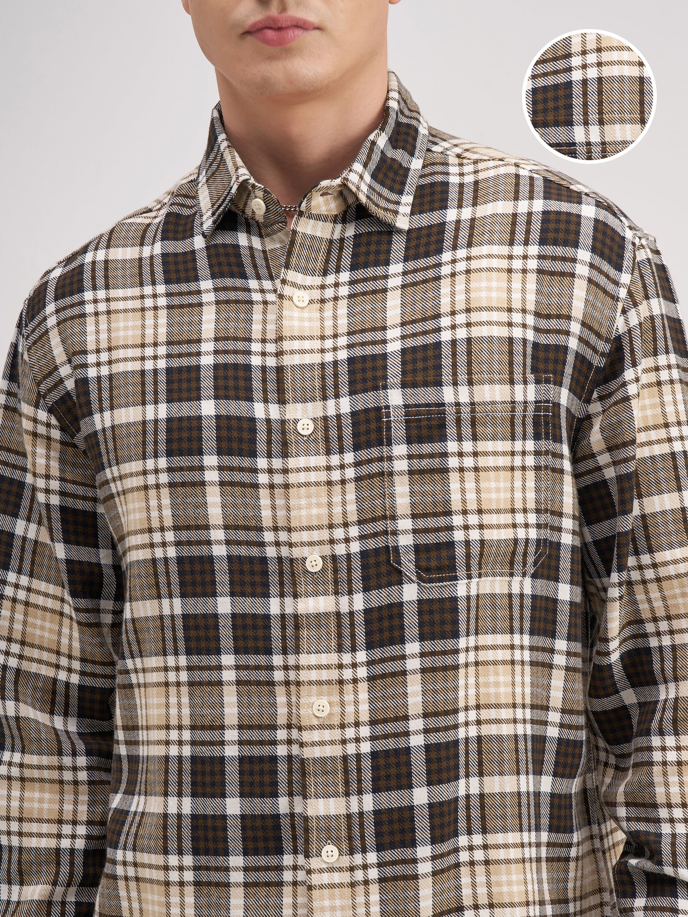 Highlander Men Brown Checked Relaxed Fit Casual Shirt - Brown - Image 5