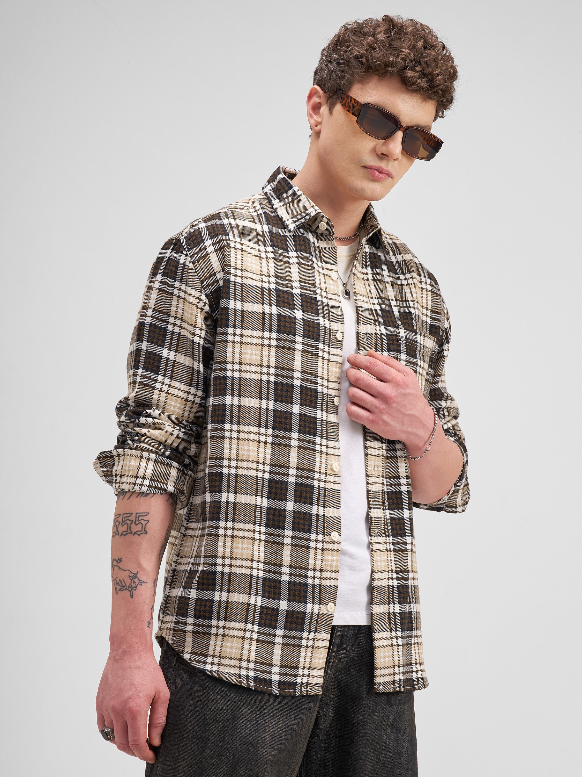 Highlander Men Brown Checked Relaxed Fit Casual Shirt - Brown - Image 6