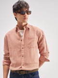 Highlander Men Rust Striped Relaxed Fit Casual Shirt - Rust - Image 1