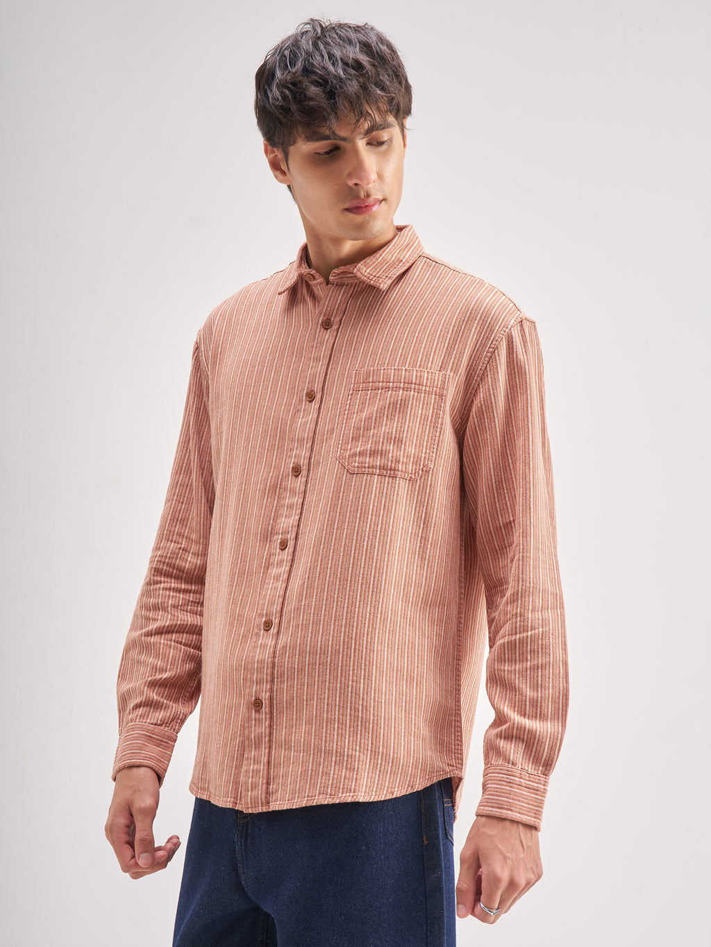 Highlander Men Rust Striped Relaxed Fit Casual Shirt - Rust - Image 4