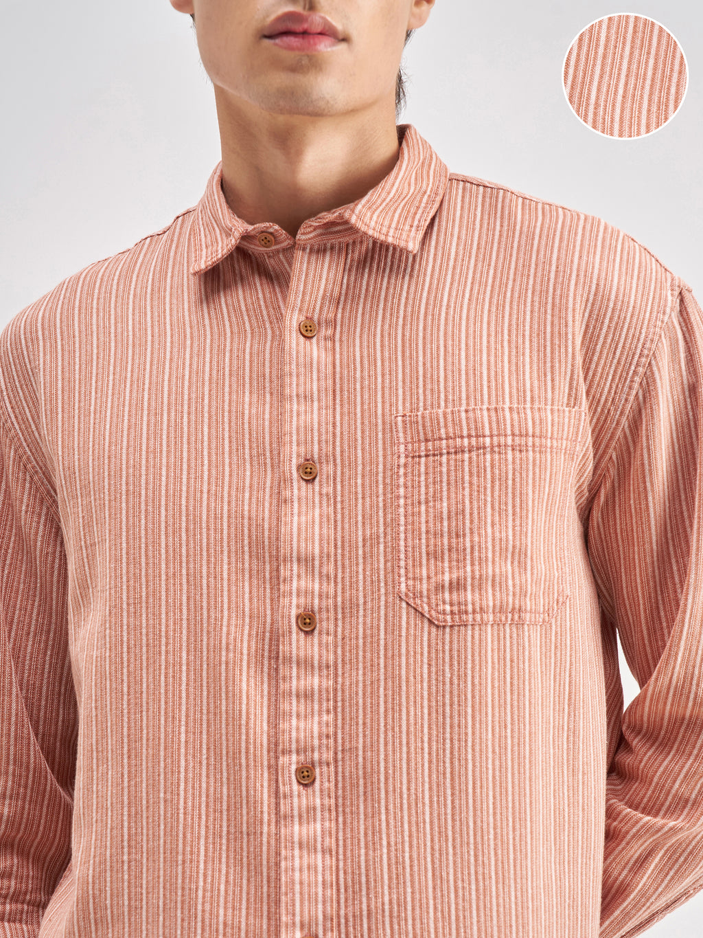 Highlander Men Rust Striped Relaxed Fit Casual Shirt - Rust - Image 5