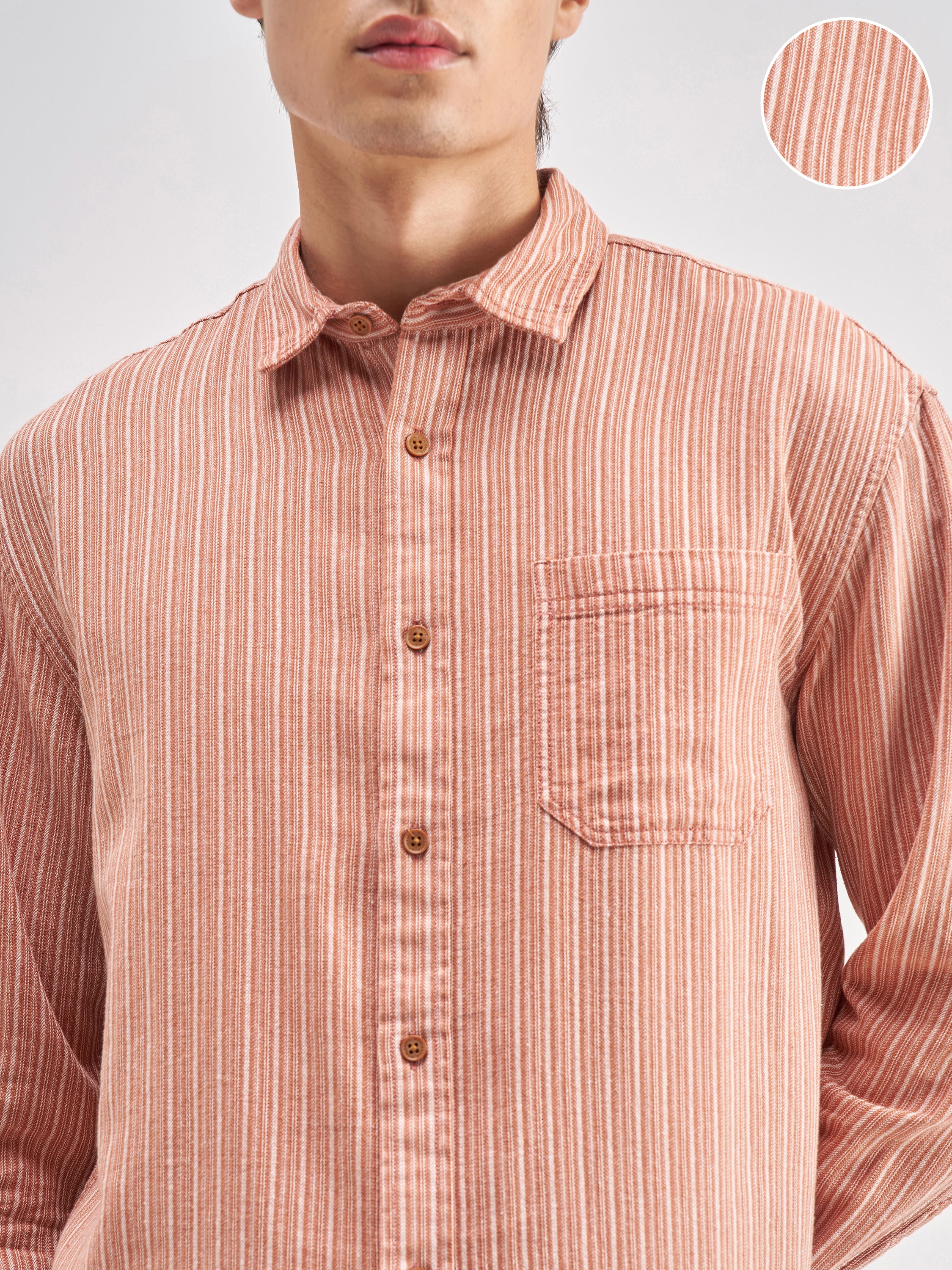 Highlander Men Rust Striped Relaxed Fit Casual Shirt - Rust - Image 5