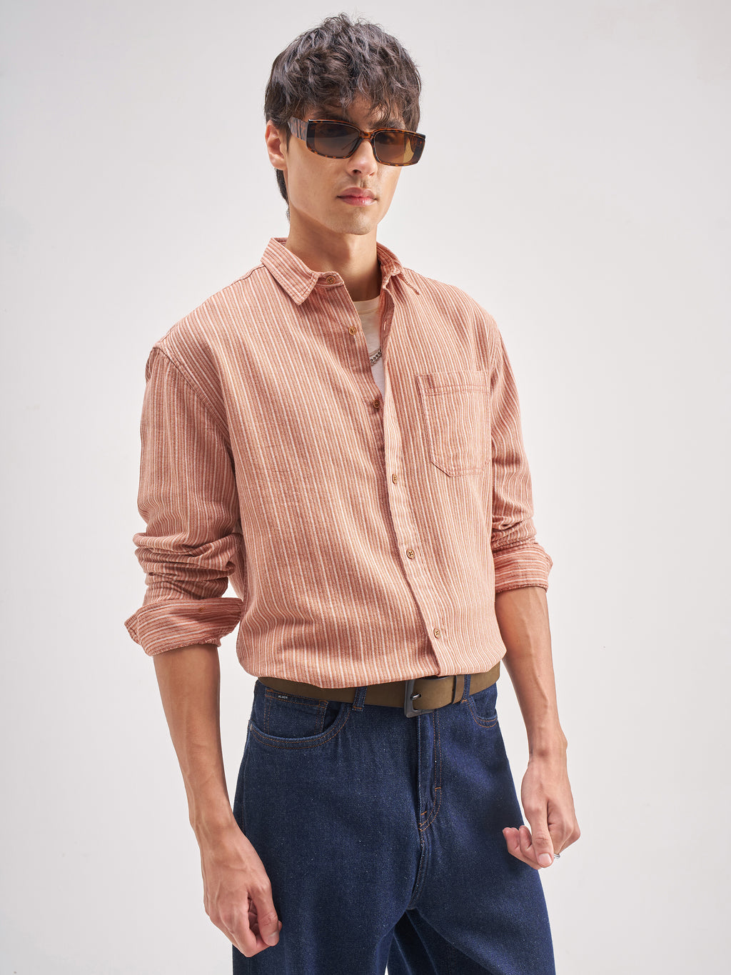 Highlander Men Rust Striped Relaxed Fit Casual Shirt - Rust - Image 6