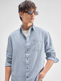 Highlander Men Blue Striped Relaxed Fit Casual Shirt - Blue - Image 1