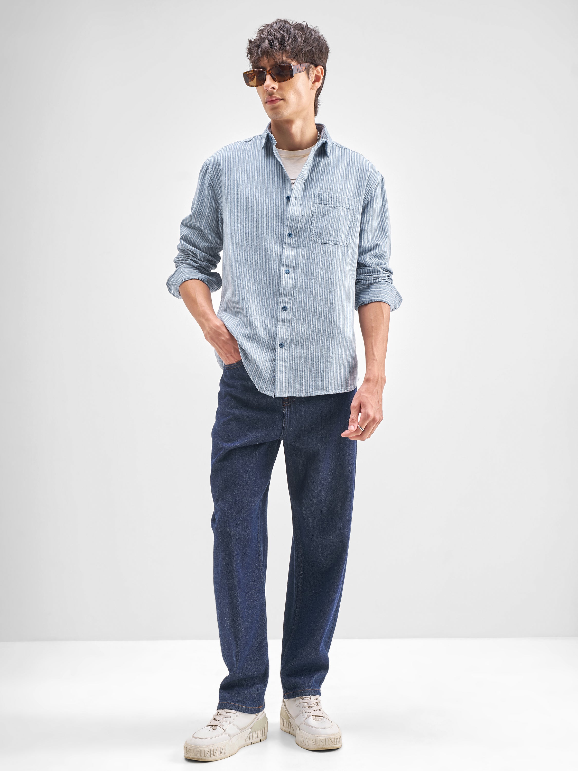 Highlander Men Blue Striped Relaxed Fit Casual Shirt - Blue - Image 2