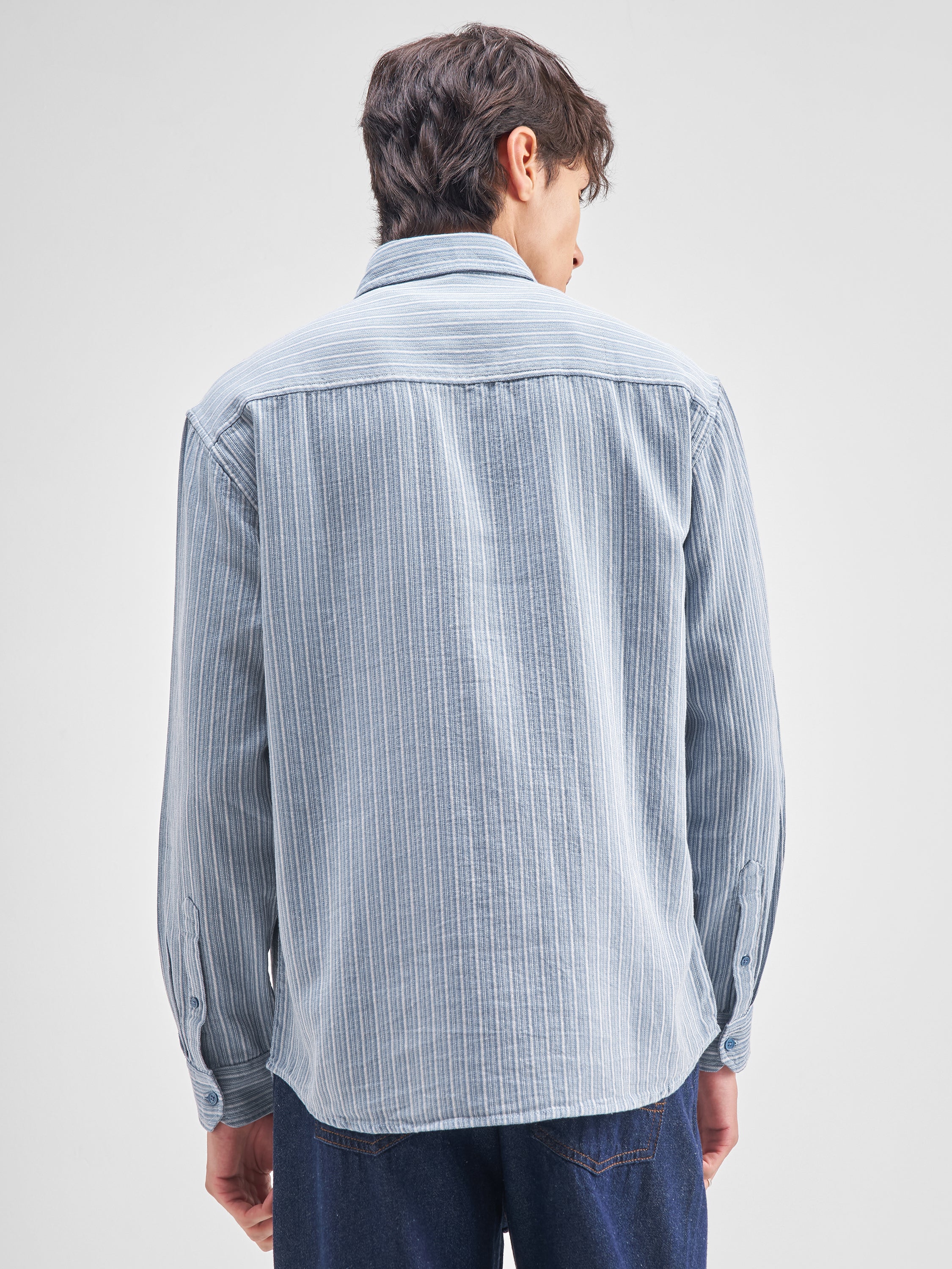 Highlander Men Blue Striped Relaxed Fit Casual Shirt - Blue - Image 3