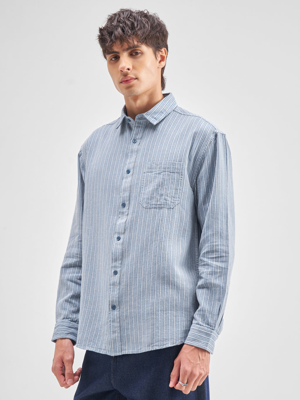 Highlander Men Blue Striped Relaxed Fit Casual Shirt - Blue - Image 4