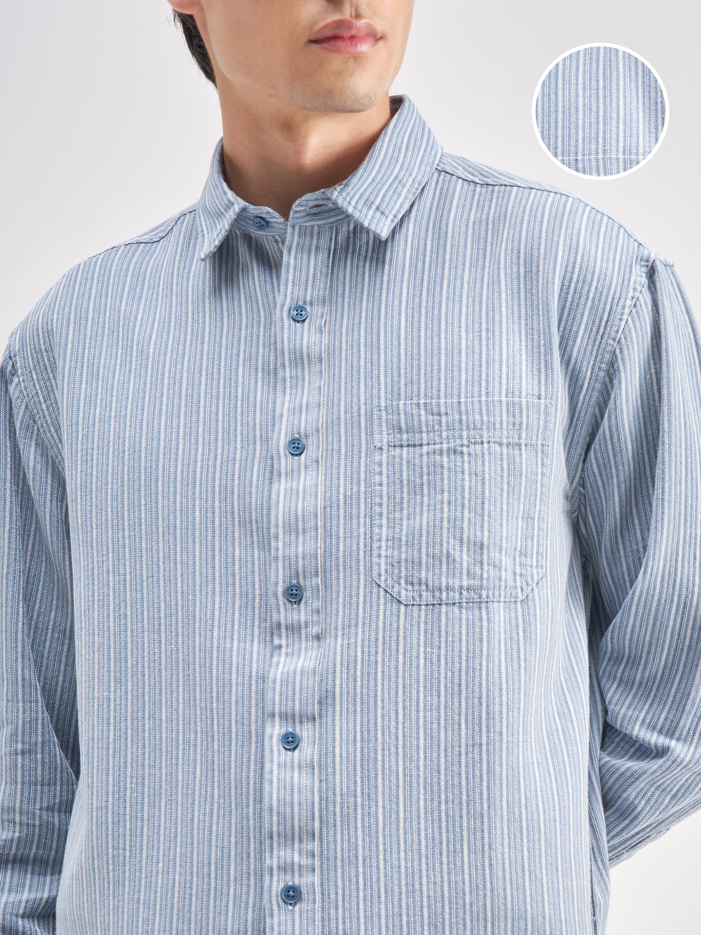 Highlander Men Blue Striped Relaxed Fit Casual Shirt - Blue - Image 5