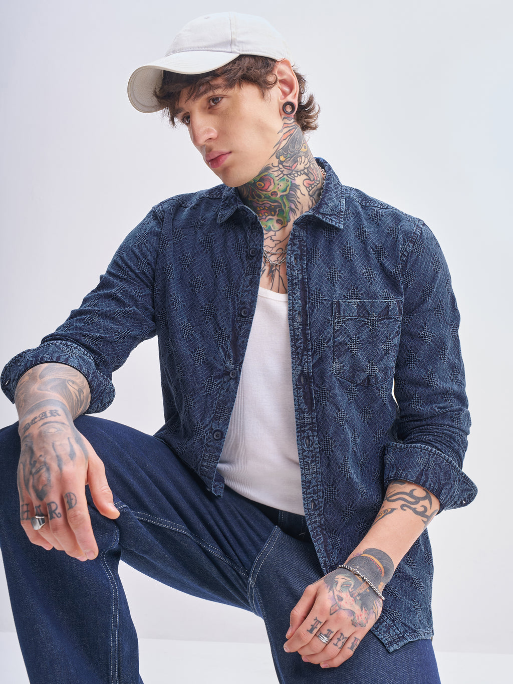 Highlander Men Blue Self Design Slim Fit Casual Shirt - Blue - Image 1